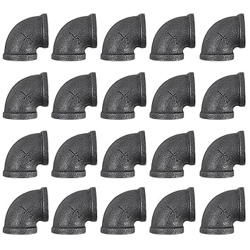 Niubid 20 Pack 1/2 Inch 90 Degree Black Elbow Threaded Pipe Fittings, Cast Pipe Fittings for DIY Furniture Decorative, Steampunk Industrial Vintage Style.