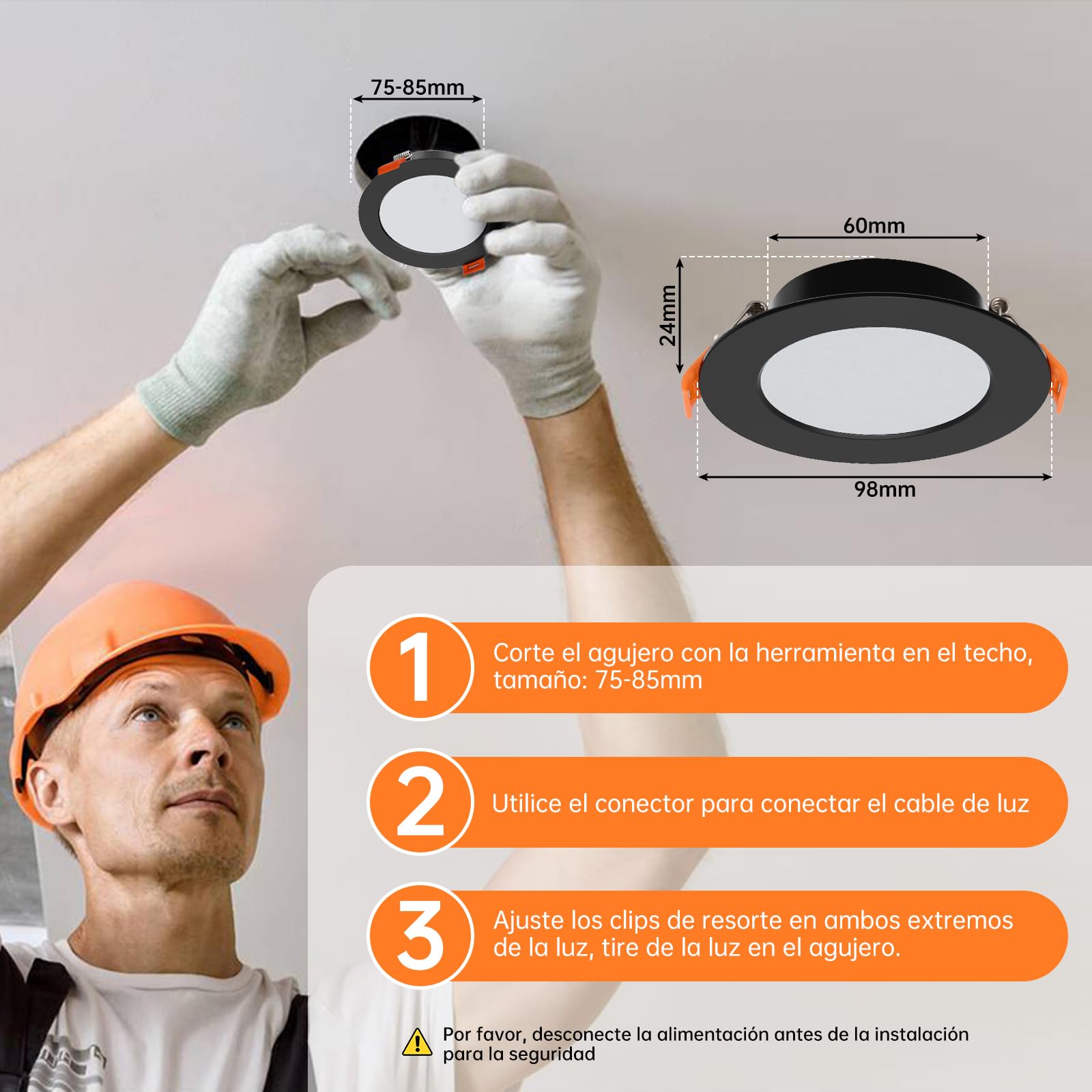 Tomosu Focos LED Interior Techo Negro, 5W, 230V, Luz Calida 2700K, 20 Pack | Diámetro 98mm, Corte 75mm-85mm, 450LM, IP44 Ojos de Buey LED para Techo Baño/Cocina, Redondo, Downlight LED Techo Empotrable