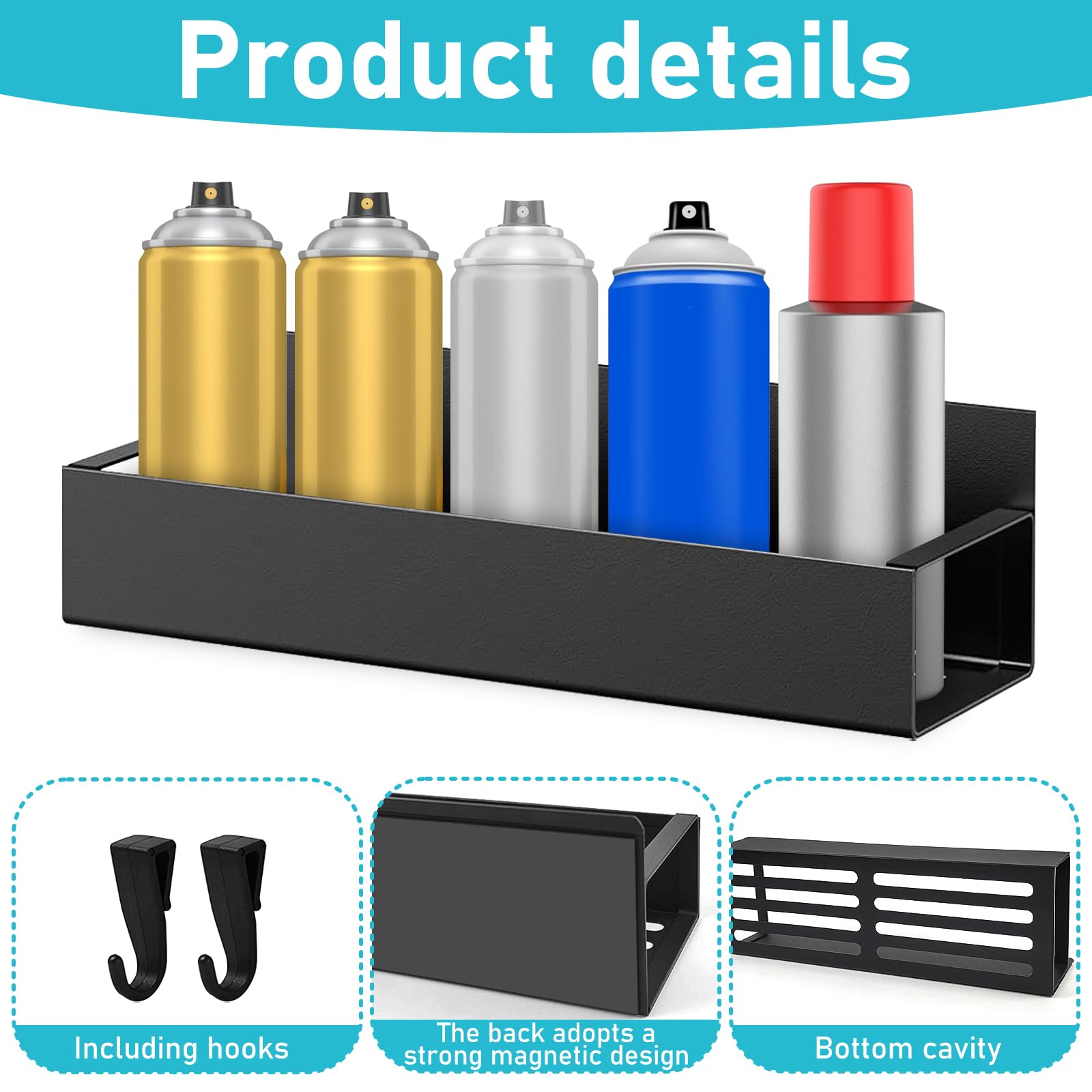 YEXEXINM 2 botes de espray magnéticos, soporte para latas para botellas de spray, color negro, soporte para latas de aerosol, soporte para taller para latas de aerosol, estantería
