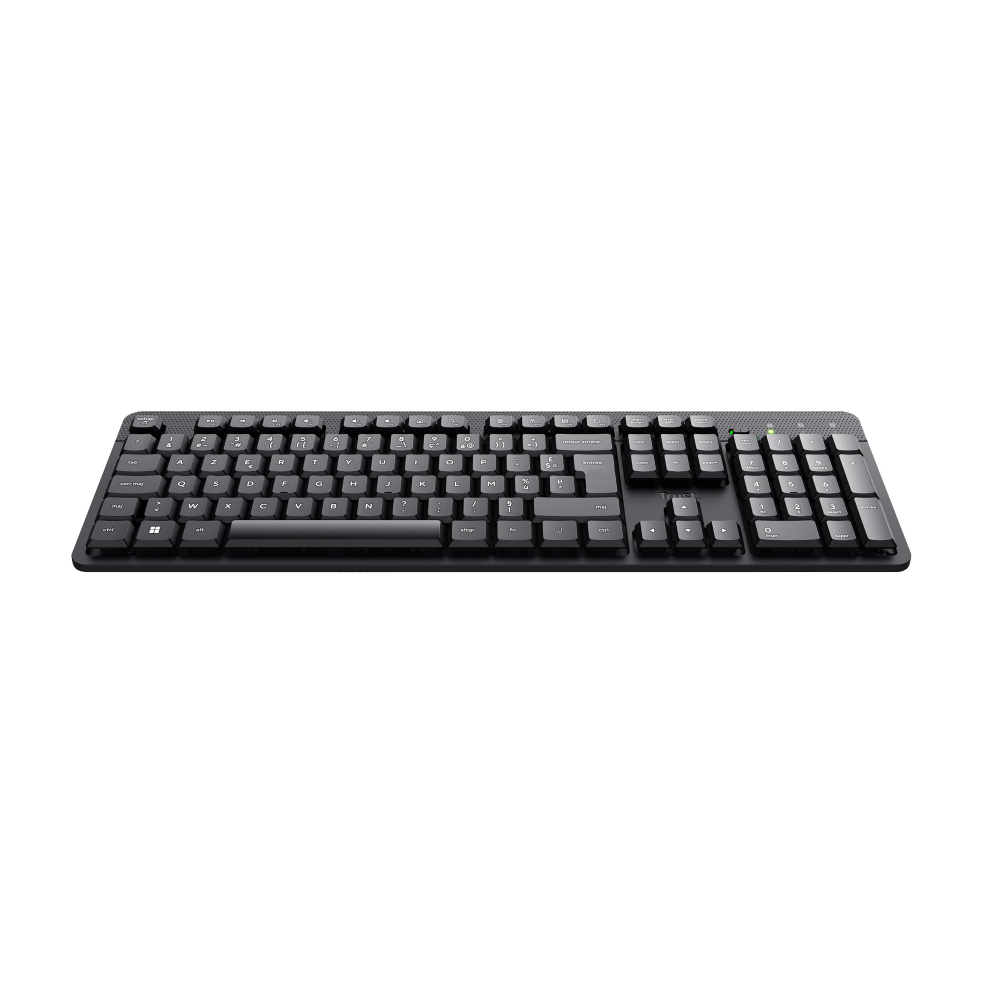 Clavier sans Fil Silencieux AZERTY Français Trust ODY II, Touches Plates Flottantes, Résistant aux Éclaboussures, Récepteur USB RF 2.4GHz, Noir