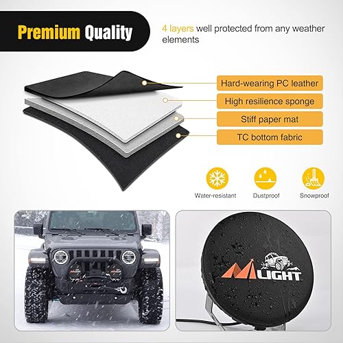 Miniatura 5 de Nilight Cubierta de Luz Pod Redonda de 7 Pulgadas para Conducción Todoterreno, 7.25 Pulgadas de Diámetro, Cubierta Protectora de Cuero Negro para