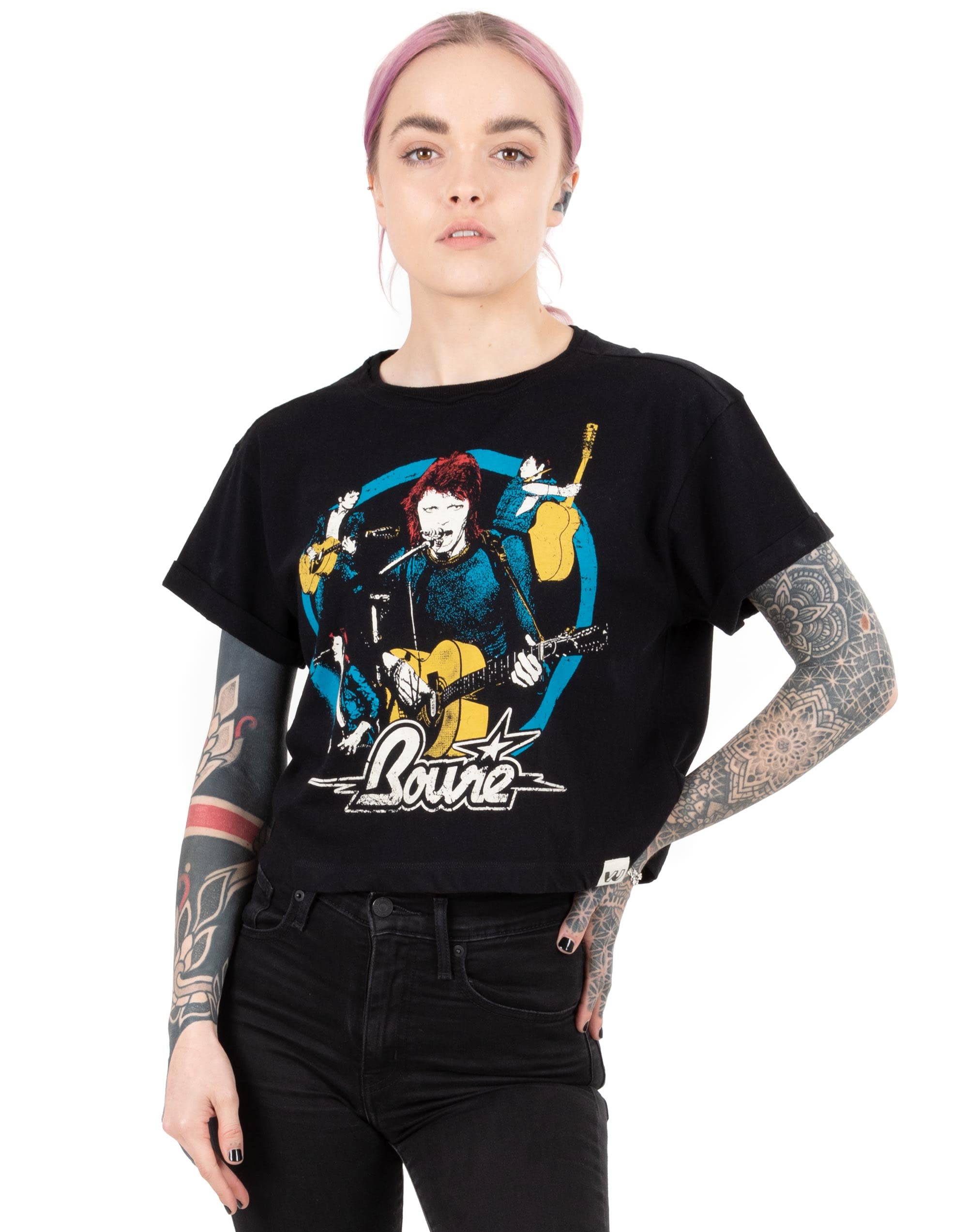 David BowieCropped T-Shirt for Women | Ladies Band Graphic Black Short Sleeve Rock Tee | Music Gifts Merchandise