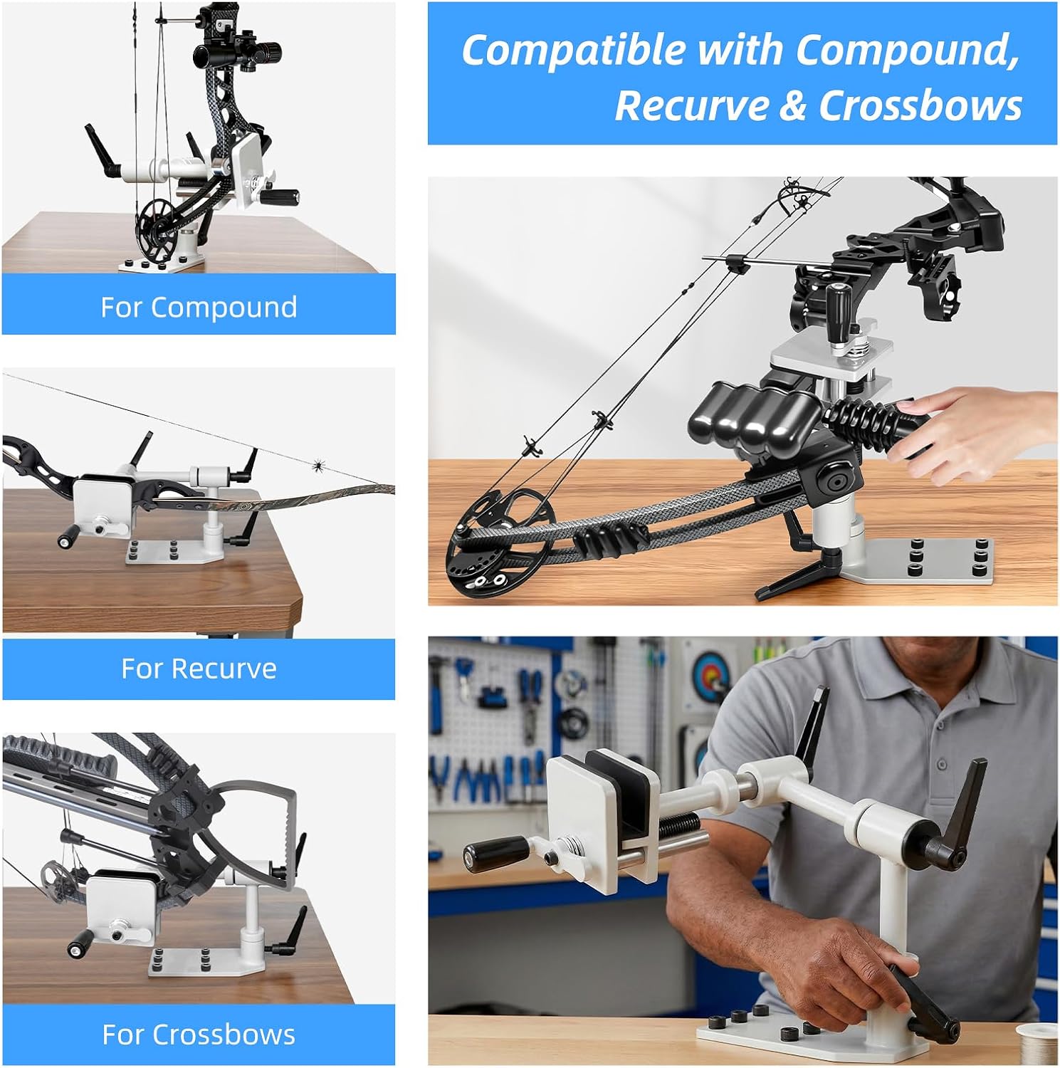 Universal Bow Vise for Compound Bows, 360° Adjustable Compound Bow Vise with Bow Leveling Kit, Heavy Duty Bow Vice for Sight Tuning & Arrow Rest
