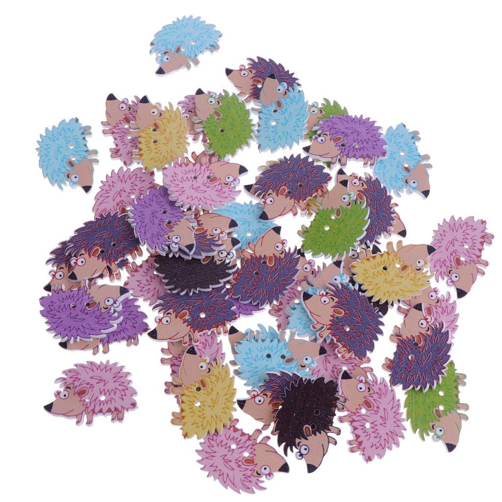 Sitrda (50 Pcs) Wooden Buttons 2-Hole,Cartoon Hedgehog Buttons For Diy Sewing Scrapbooking Cardmaking Craft Decoration