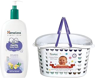 Himalaya Baby Gift Pack Basket,Pack of 1 Set,White & Himalaya Gentle Baby Wash (400ml)