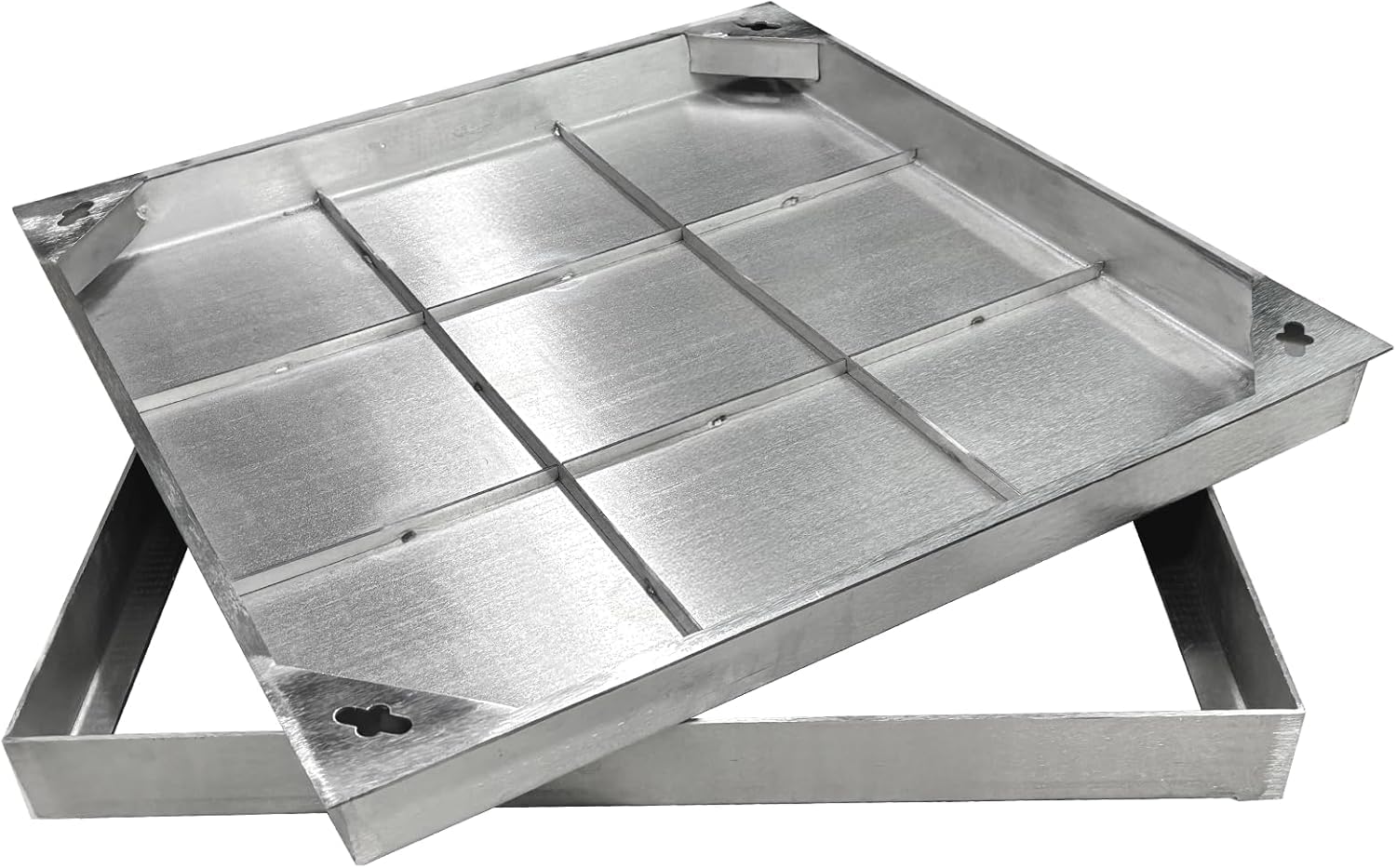 Schachtabdeckung Edelstahl V2A Außenmaß 600 x 600 x 60 mm Schachtdeckel mit Rahmen Auspflasterbar Befliesbar Kanaldeckel für Innen-/Außenbereich Flächenbündig Robust Rostfrei EN 124 A15