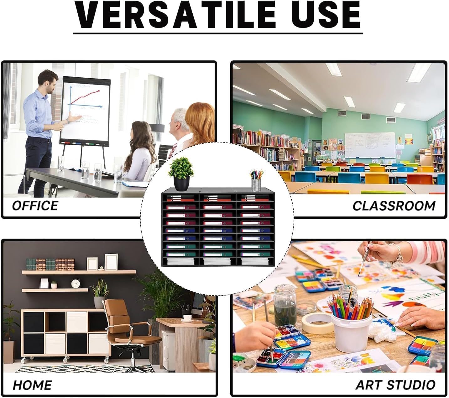 Adjustable Literature Organizer Desktop File Sorter Mail Center Paper Storage Cabinet Office & Classroom Mailbox School Classroom Keepers (27Slots Black)