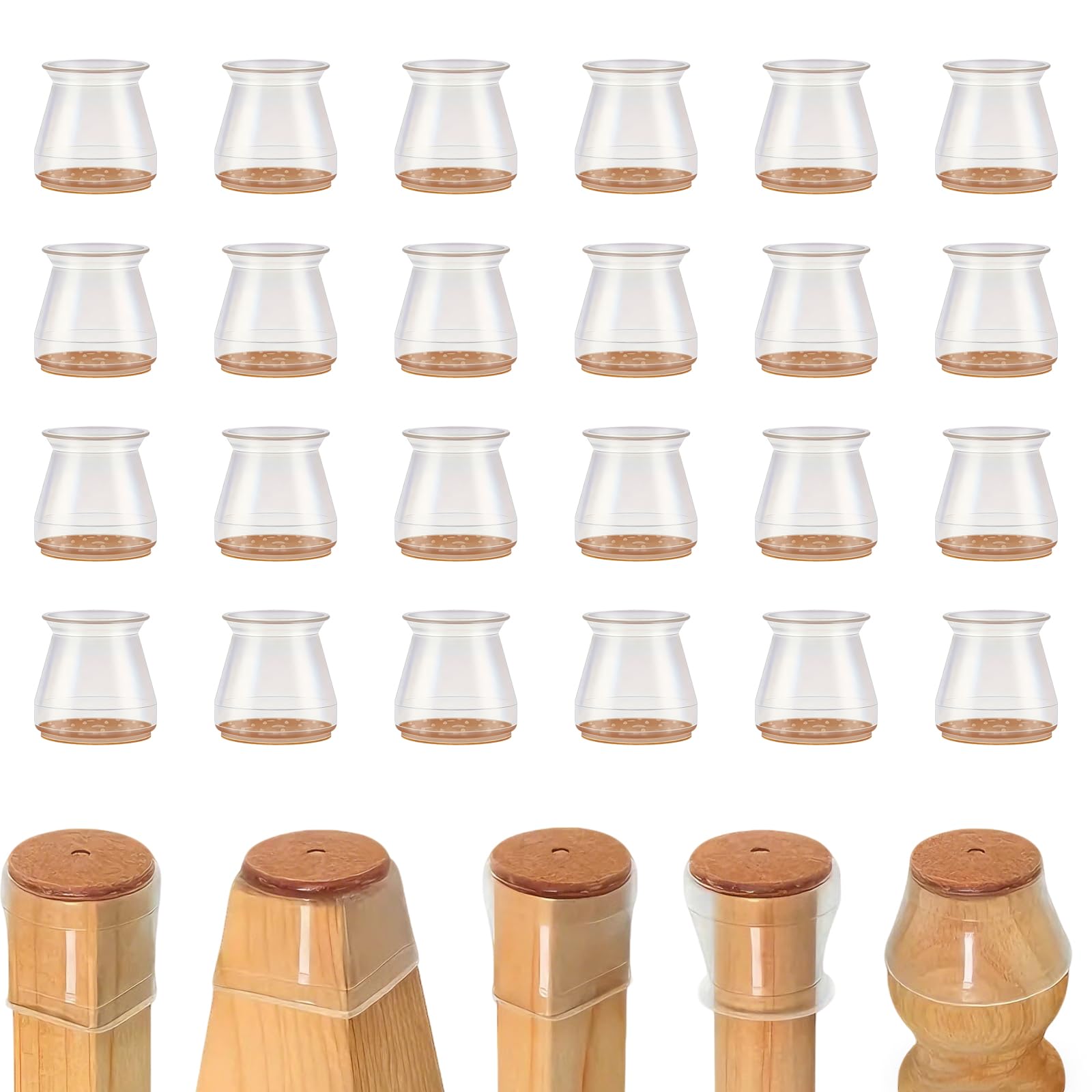 Duzapku Clear 24 Pcs Chair Leg Floor Protectors, Silicone Furniture Leg Caps With Felt Pads, Furniture Feet Caps For Protect Wooden Floors From Scratches And Noise Reduction