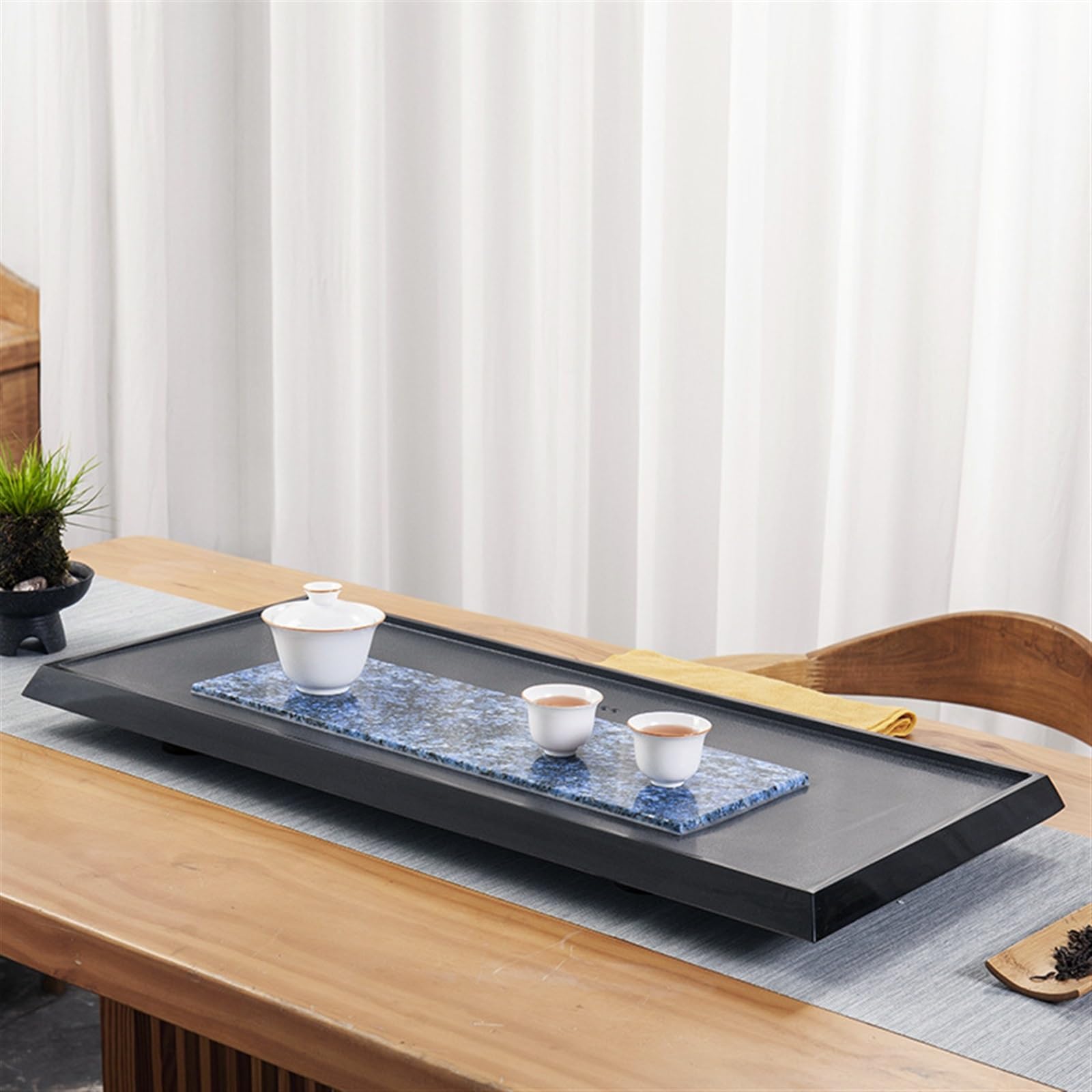 Bandeja de té Sencilla, Juego de té, Bandeja de té de ebonita Natural, Mesa de té para el hogar, Juego de té para la Sala de Estar, Bandeja de té con Drenaje (70 x 35 cm)