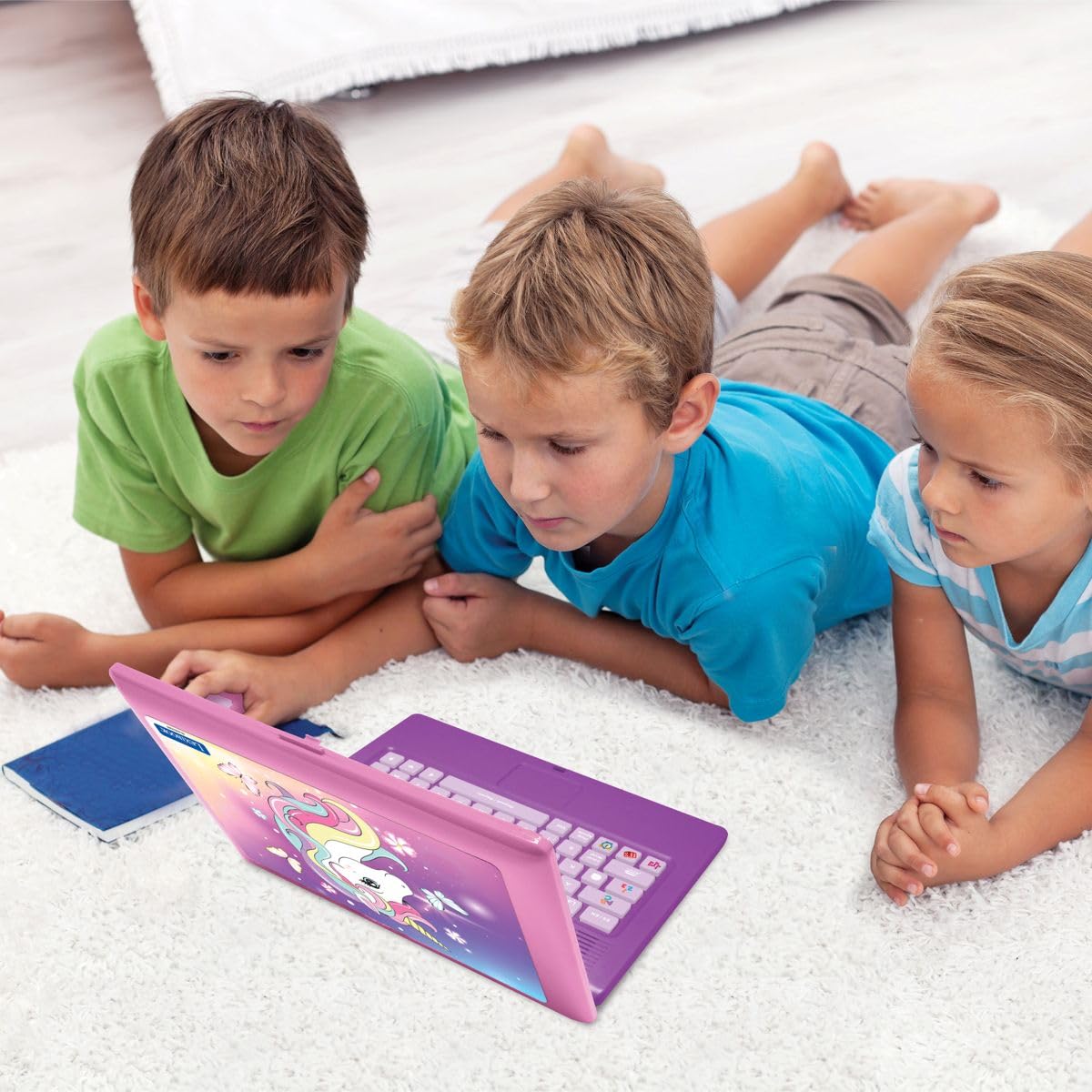 Lexibook, Jednorożec dwujęzyczny edukacyjny laptop z 164 zajęciami, nauka angielskiego/hiszpańskiego, matematyki, logiki, muzyki, realistycznej klawiatury i myszy, smukłej konstrukcji, różowy