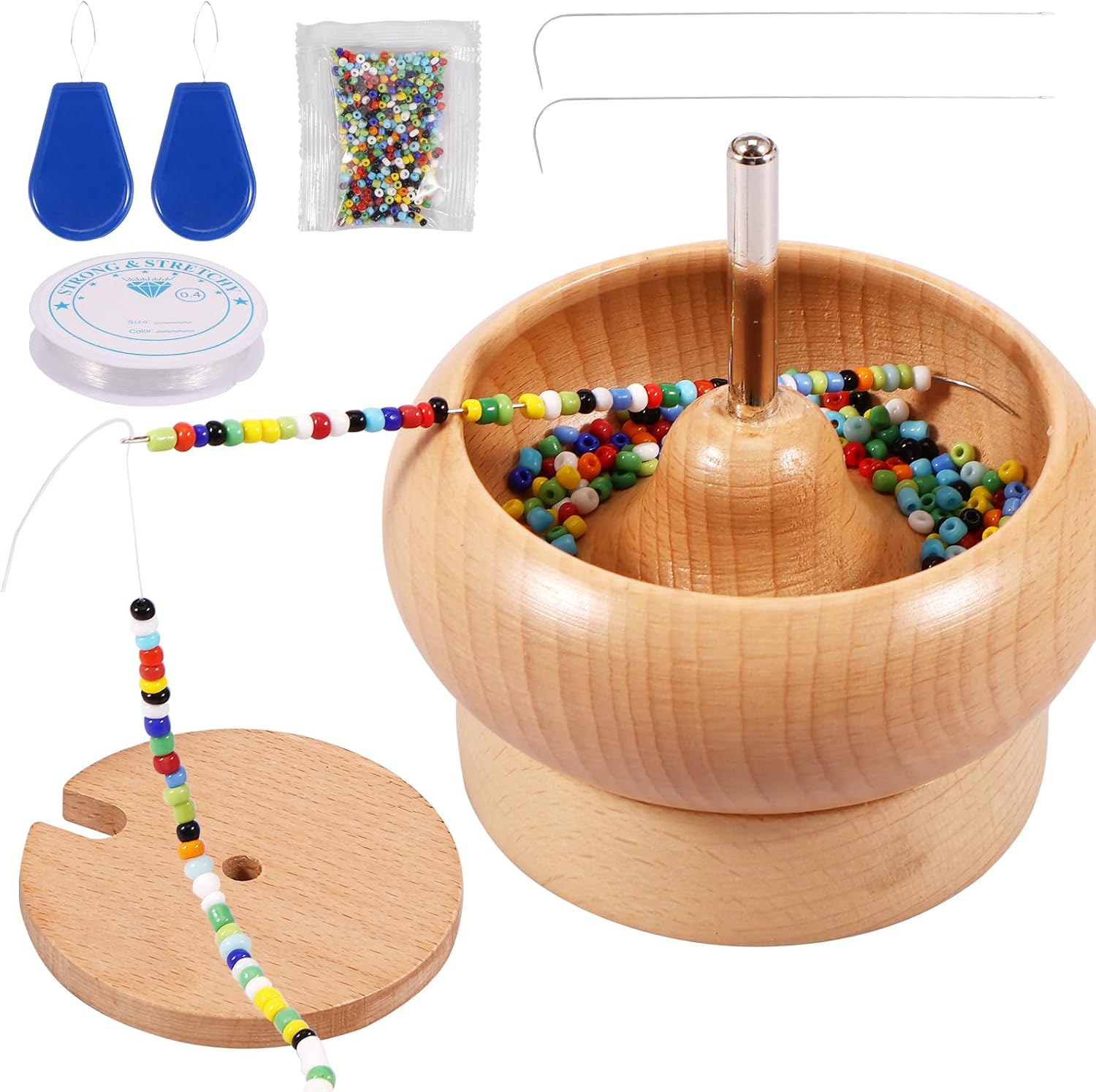 Wooden Bead Spinner with Lid Portable Bead Making Spinner EffortSaving