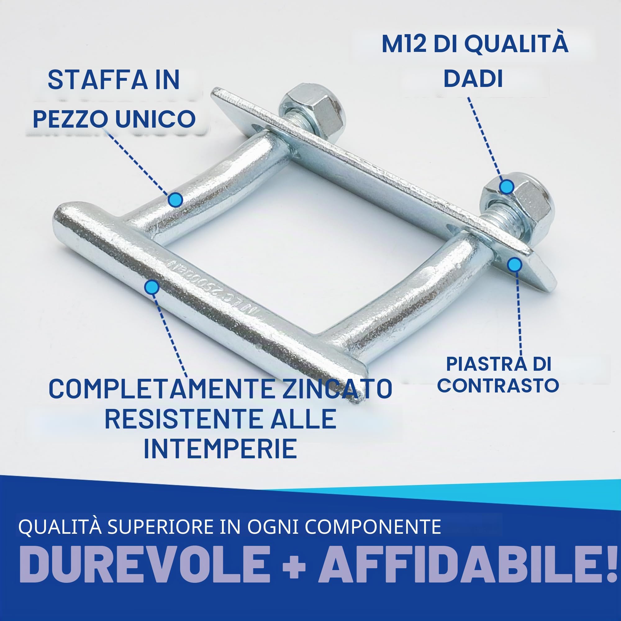 Staffa di fissaggio | 2500 daN | Occhielli di fissaggio Staffa a U | Adatta per rimorchi per autovetture, furgoni, sprinter, autocarri | Incl. contropiastra e dadi M12 (10 pezzi)