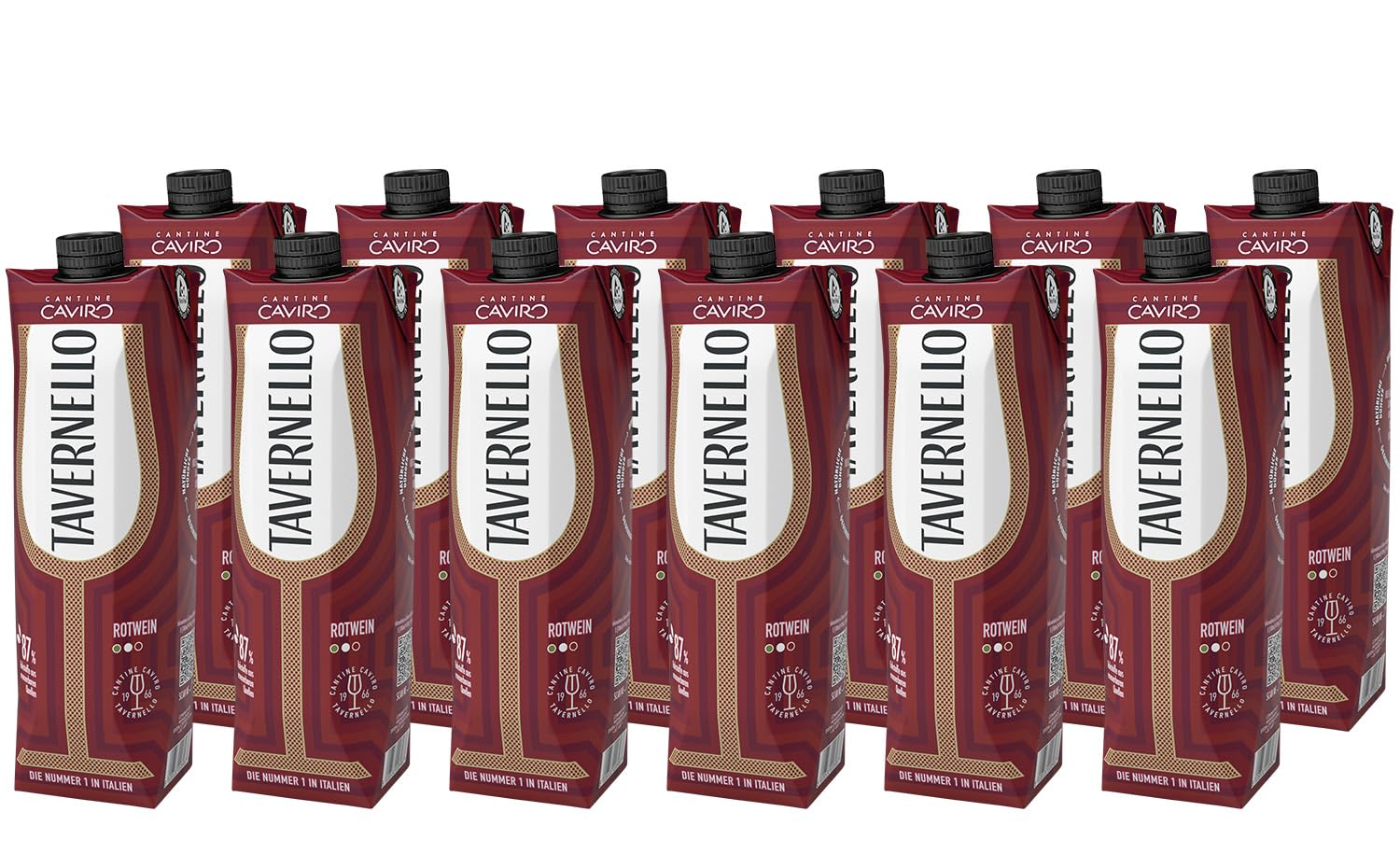 Tavernello Vino d'Italia Rotwein 11% Alkoholgehalt, kräftiger Wein, frisch und säurebetont, recycelbarer 1 Liter Tetra Pak, Rotwein trocken in Mehrwegverpackung (12 x 1 Liter)