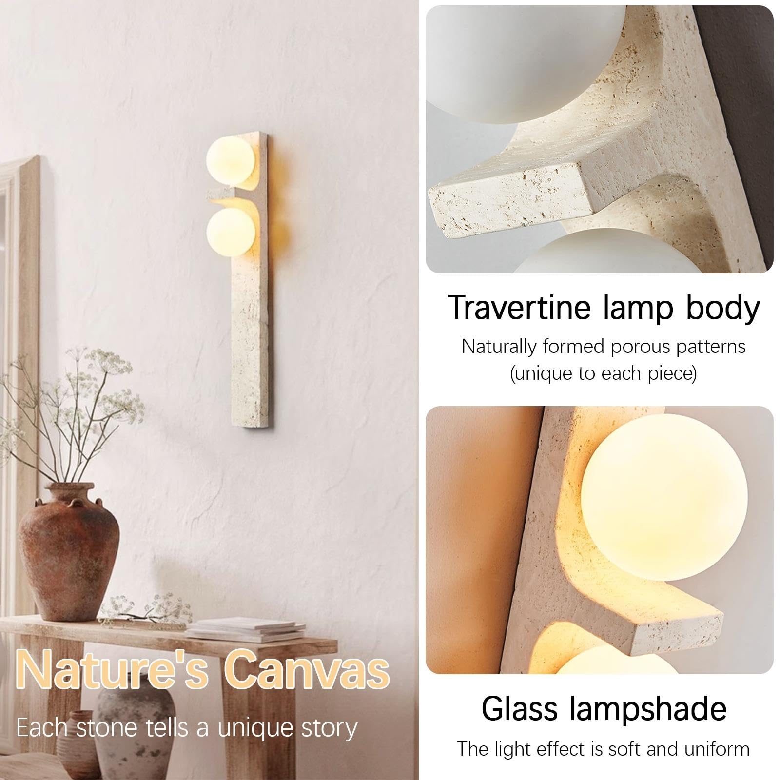 Sconce da parete in travertino, lampada da parete in pietra naturale