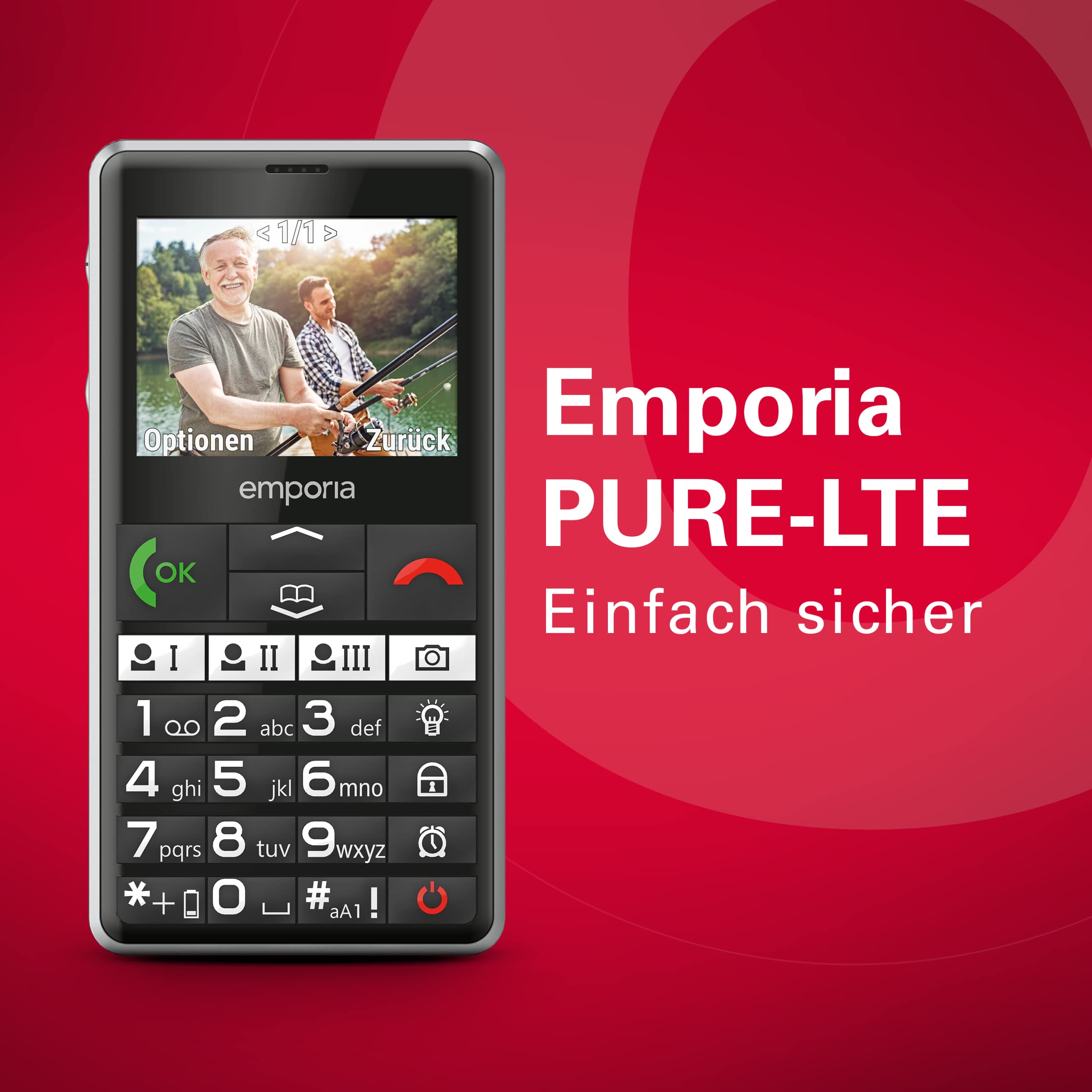 Emporia emporiaPURE-LTE, Seniorenhandy 4G, Tastenhandy ohne Vertrag, Mobiltelefon mit Notruftaste, Schwarz