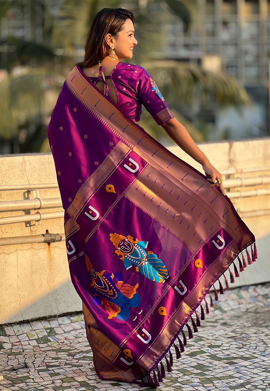 SGF11 Women's Kanjivaram Paithani Silk Saree With Unstitched Blouse Piece product image 3