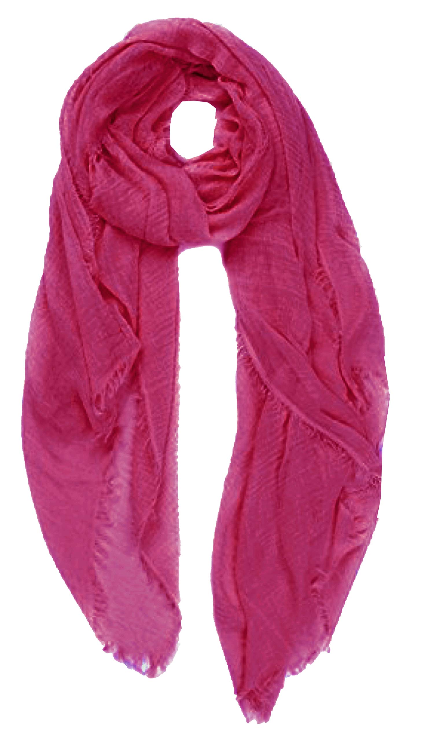 World Of Shawls Women's Cerise Chic Crinkle Distressed Effect Scarf With Fringed Edges (Cerise)