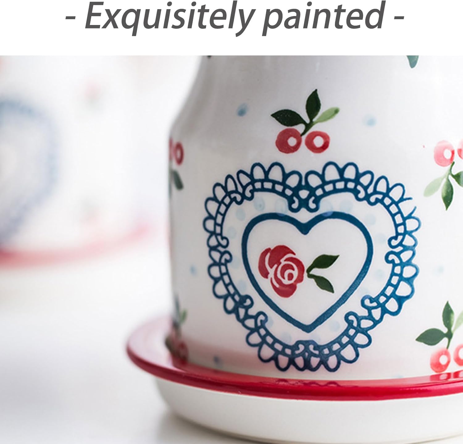 Dxcaicc Ceramic Utensil Crock Holder,Hand Painted Silverware Flatware Container for Kitchen,Large Capacity Storage Draining Rack,Farmhouse Kitchen Decor