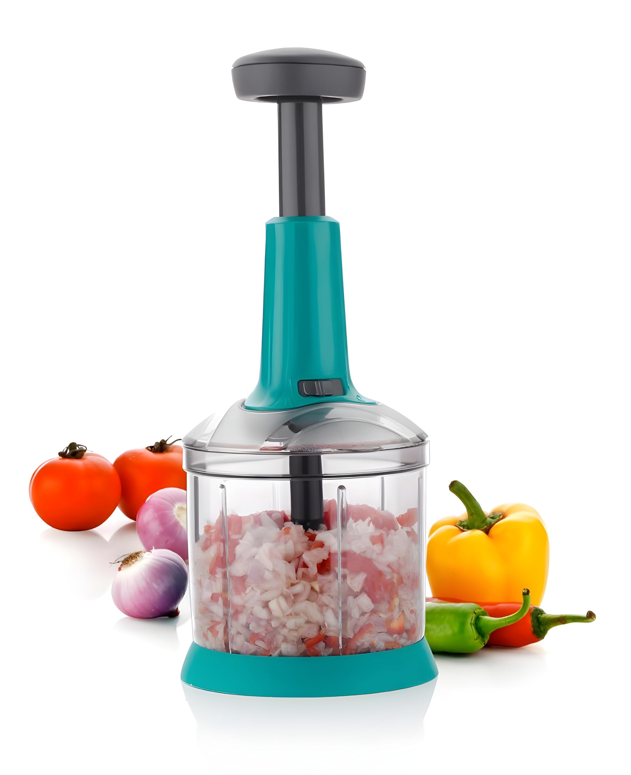 Black Swan Giant Push Chopper with 5 Stainless-Steel Blades for Effortless Chopping for Vegetables and Fruits, 1000ml, Multicolour (Sea Green)-picture-30