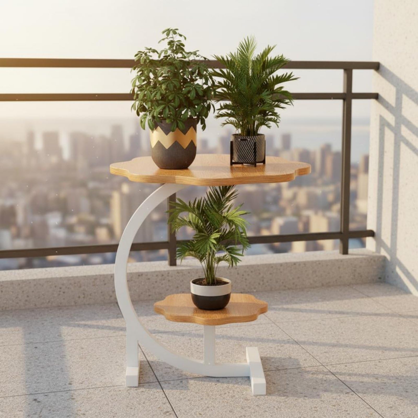 Étagère à Plantes sur Luxueux Étagère à Fleurs sur Pied Anti-Rouille Porte-Plantes Vertical En Métal pour Fleuristes, Balcon, Terrasse , Blanc , Blanc Ivoire