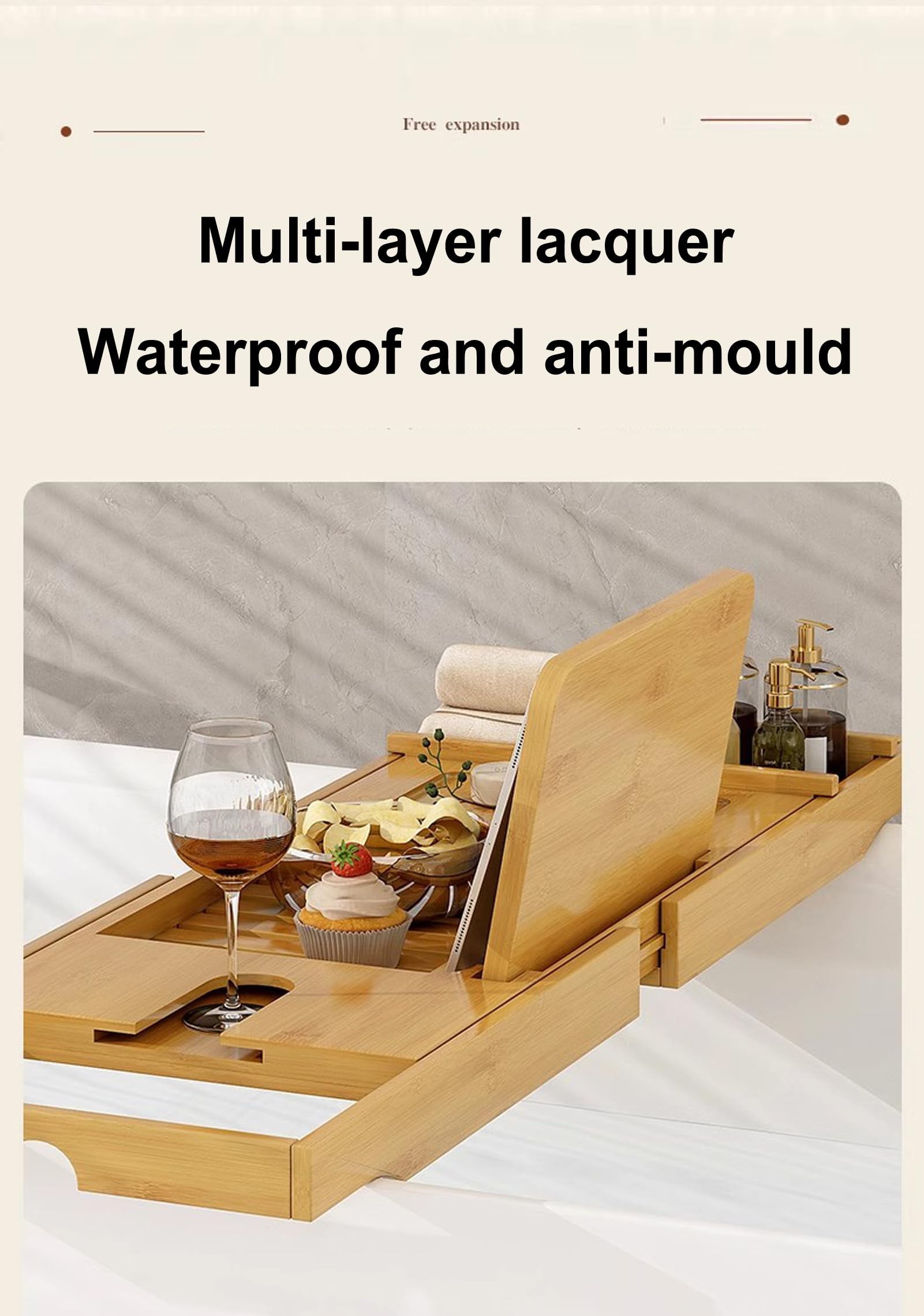Badewannenablage aus Bambus, Badekugel-Aufbewahrung, Badewannenablage, Badewannenablage, Brückenregal, Spa-Brett, luxuriöser Badezimmer-Badewannentisch, rutschfest, für Kerzenhandtücher, Büc