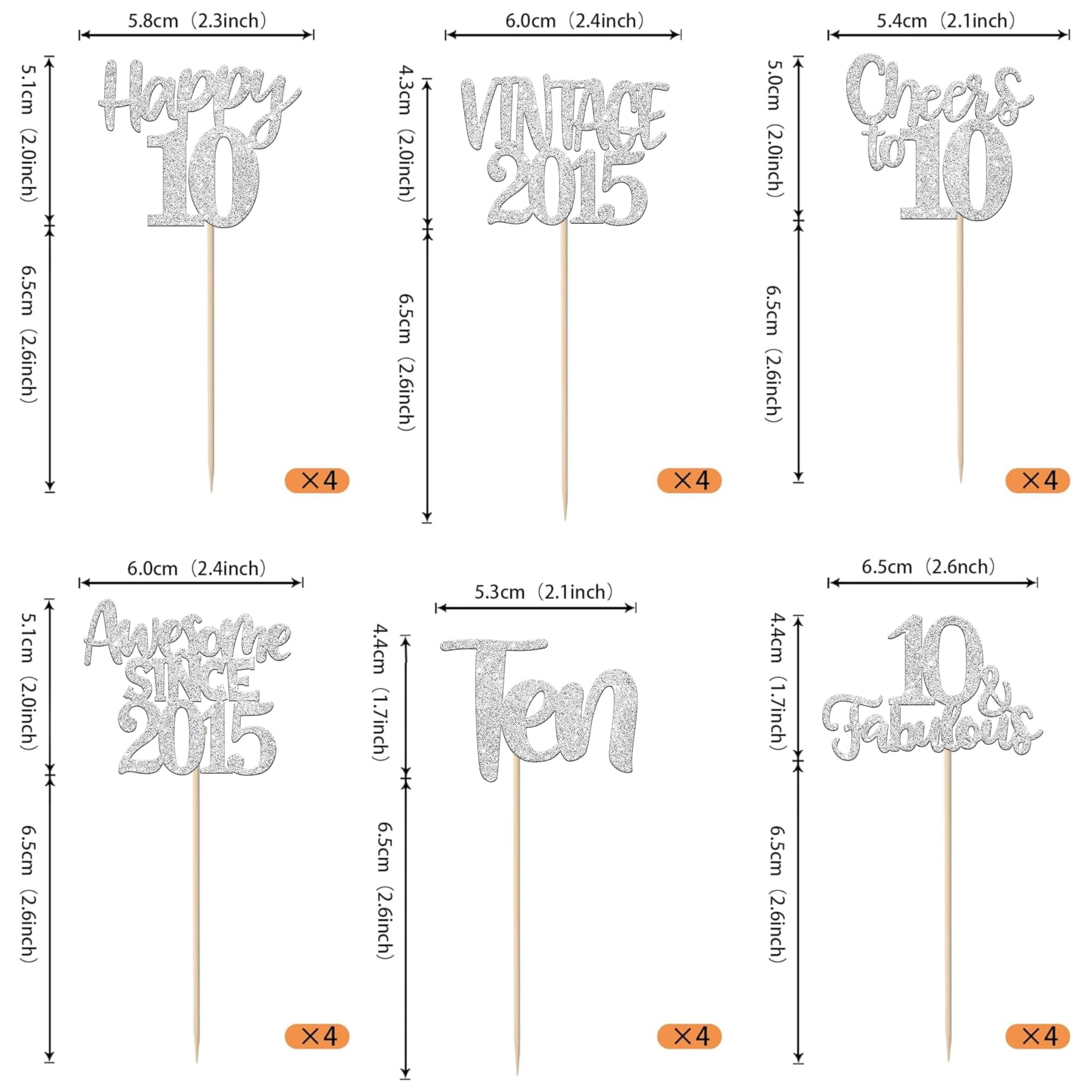 Rsstarxi 24 Pack Vintage 2015 Cupcake Toppers Awesome Since 2015 Fourteen 10 Fabulous Cupcake Picks Cheers to 10 Years Happy 10th Birthday Wedding Anniversary Party Cake Decorations Silver