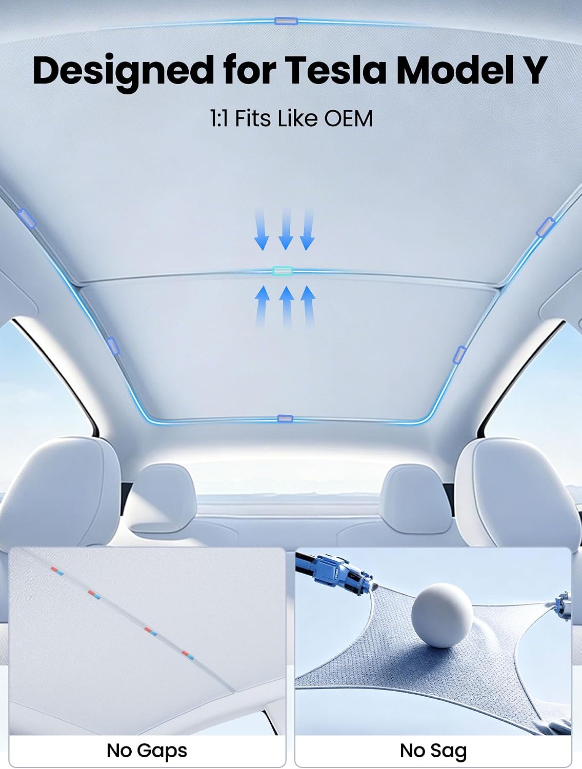2025 2026 Tesla Model Y Juniper Glass Roof Sunshade with Nano Ice-Crystal Coating, Never Sag Heat Insulation Roof Sun Shade, Interior Accessories for Tesla Model Y Juniper