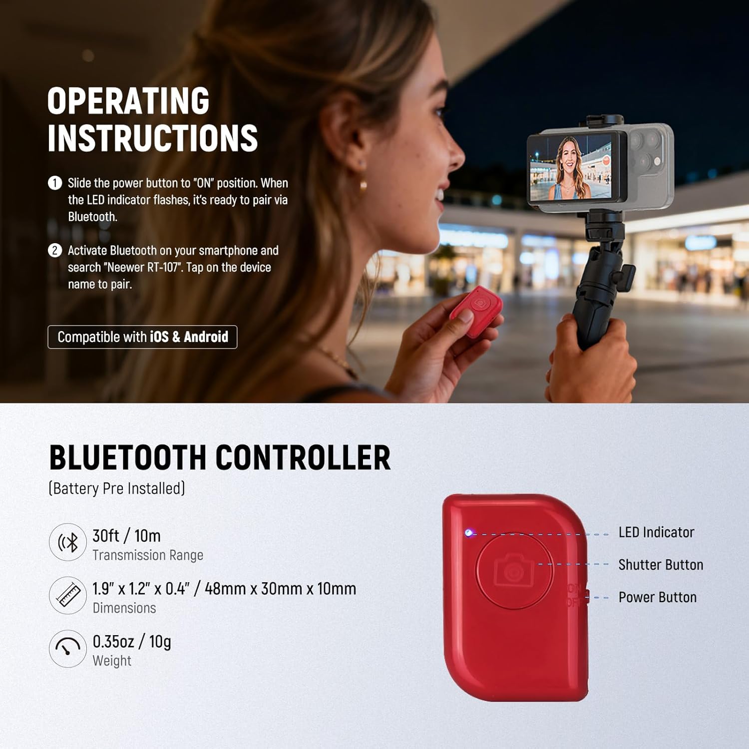 NEEWER Basics 4" Magnetic Vlog Selfie Monitor Screen, Wireless Phone Back Camera Monitor with Remote/1500mAh for YouTube TikTok, NOT Compatible with iPhone 17 Google Phone/4K Video Recording, M4B