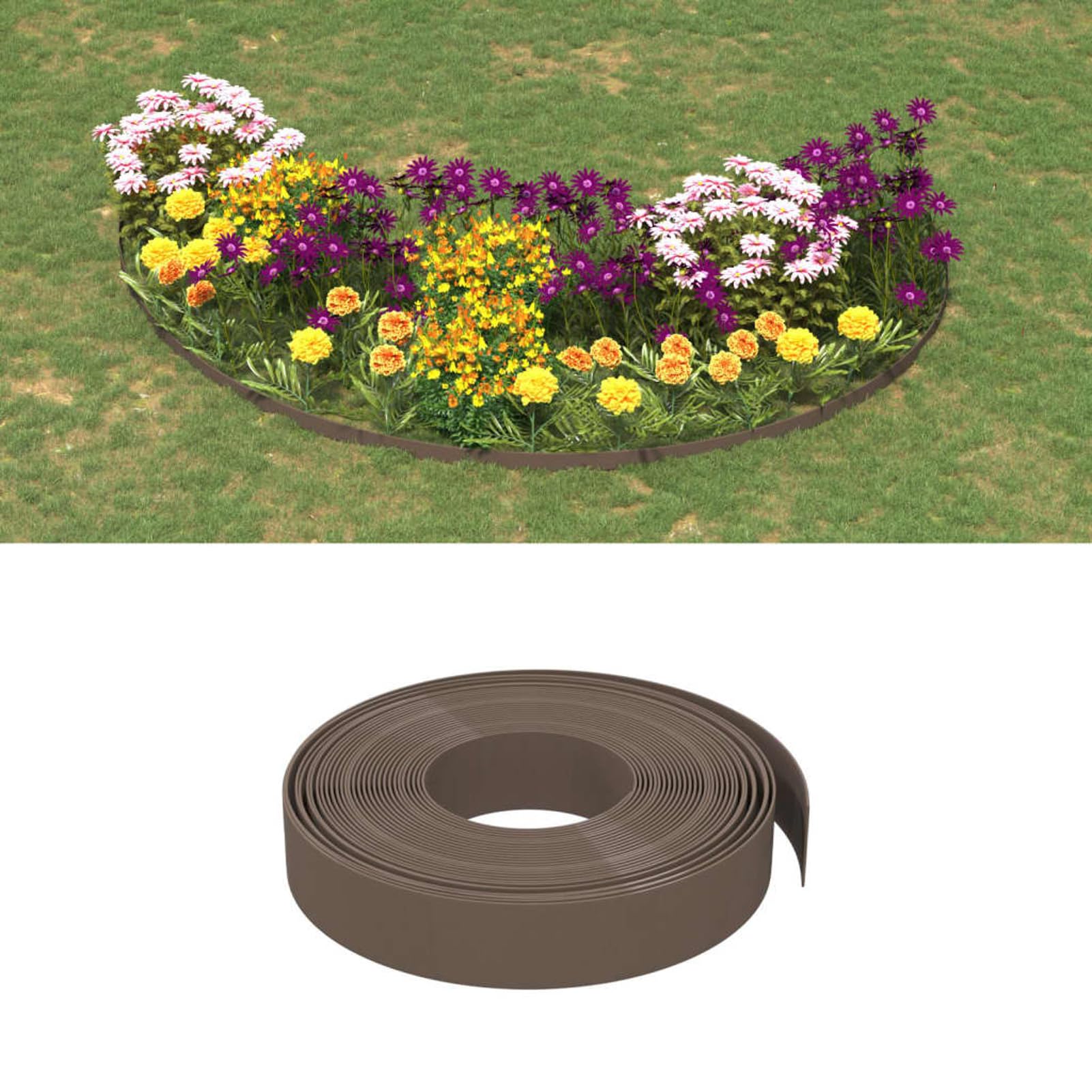 Bordi per prato, 5 pezzi, delimitazione da giardino in polietilene resistente, marrone, 10 metri di lunghezza e 10 cm di altezza, ideali per delimitare aiuole e vialetti