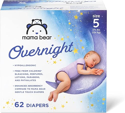 Marca Tienda Pañales Mama Bear Overnight, hipoalergénicos, talla 5 (62 unidades), color blanco