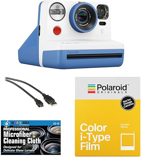 Polaroid Now Instant Film Camera (azul) + paquete de película + paño de microfibra