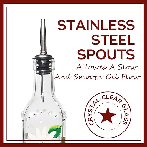 Miniatura 5 de YIYUKODO - Botella de vidrio para aceite de oliva pintada a mano, de 500 ml, ideal para aceite y vinagre, de color verde, con vertedores, jarra de