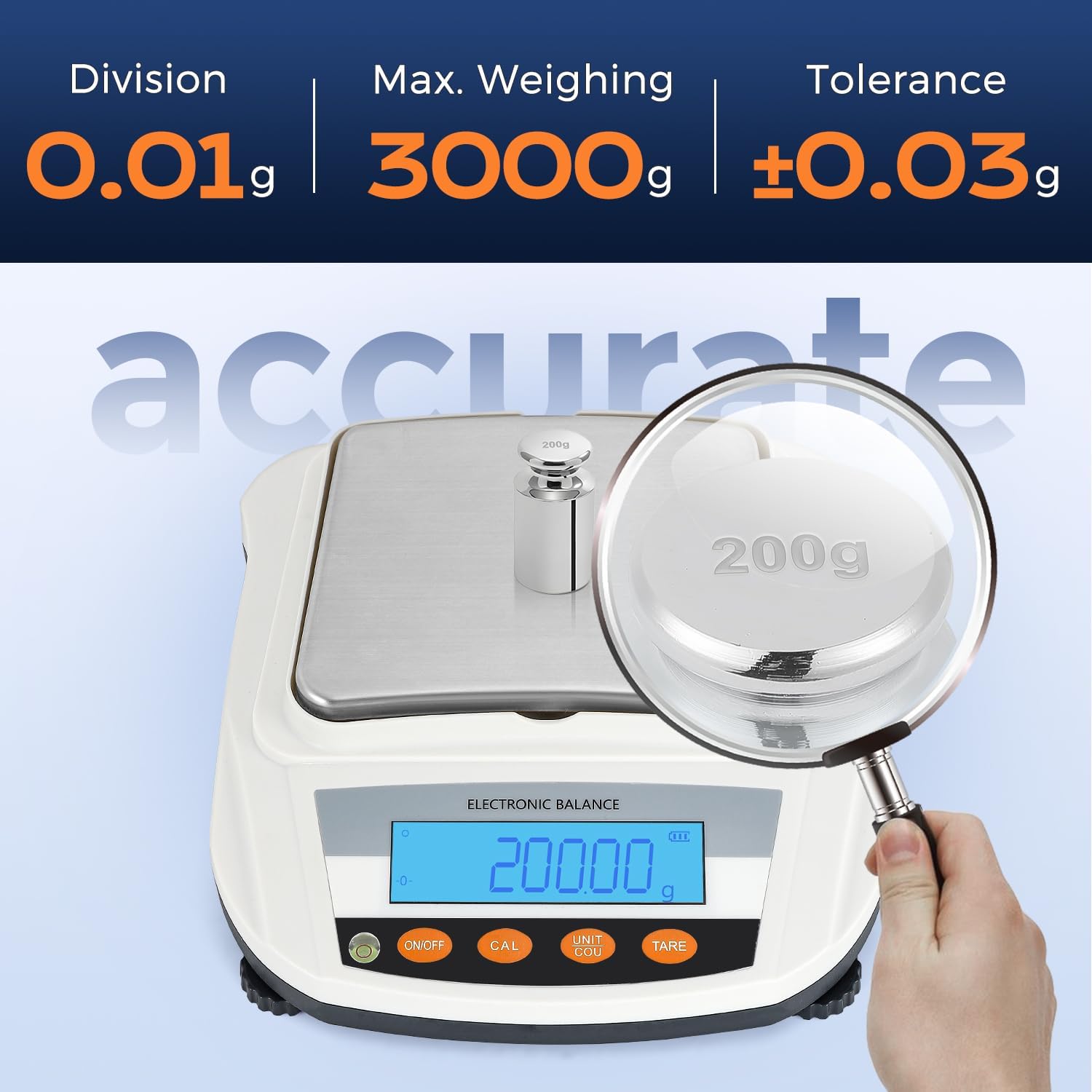 Bonvoisin Analysenwaage 2000g x 0,01g Hochpräzise Laborwaage Edelstahl-Wägeplatte Dualer Betrieb 32H Akku