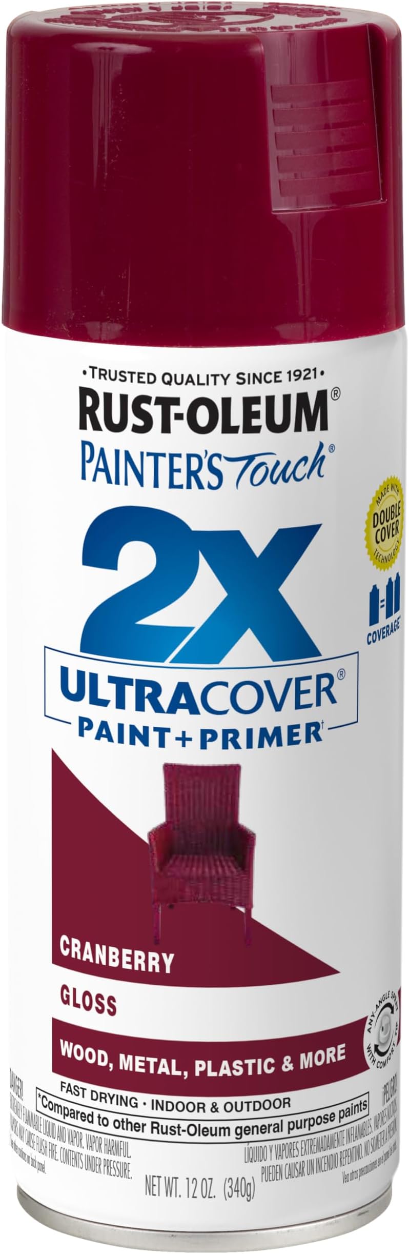Rust-Oleum 249863 Painter's Touch Acrylic Spray Paint for Plastic, Wood, Metal (Gloss Cranberry - 340 Grams)