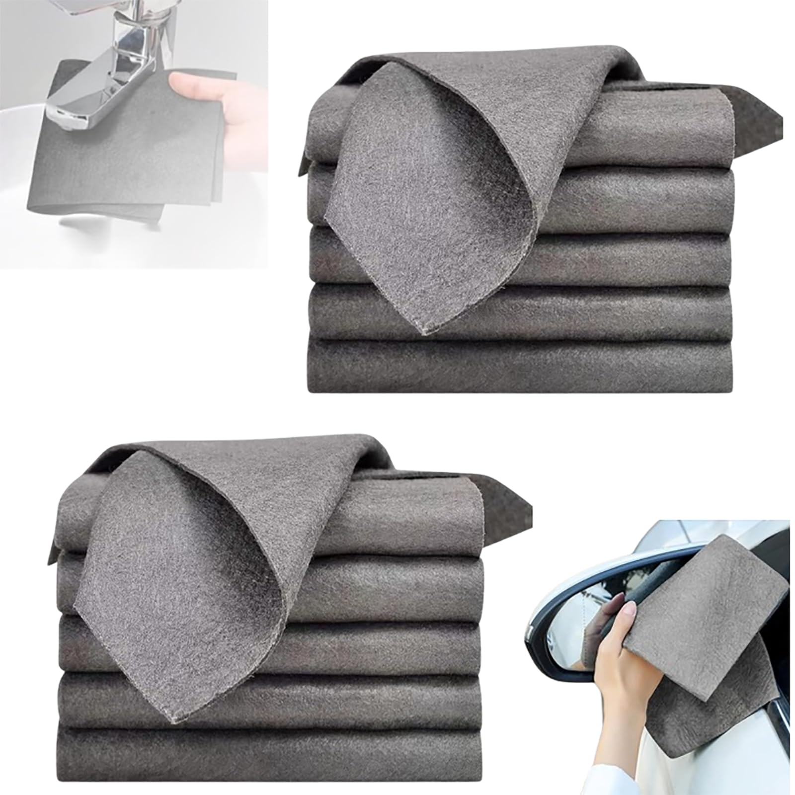 Thickened Magic Cleaning Cloth, 2024 Reusable Microfiber Cleaning Rag Lint Free Cloth, Magic Streak Free Miracle Cleaning Cloth Multipack for Windows Mirror Glass Car (Gray Thickened,10Pcs 30*40cm)