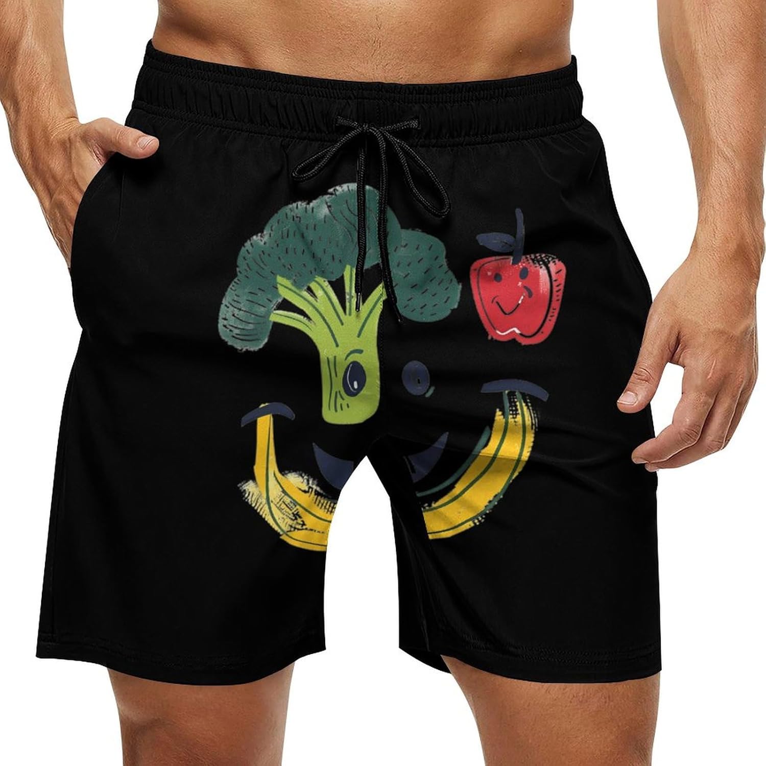 Broccoli Banana Face Casual Men's Swim Trunks Novelty Summer Beach Shorts Swimwear with Pocket