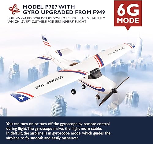 Miniatura 2 de Nuevo avión RC P707 PRO 3Ch con GYRO, avión de ala fija para exteriores con transmisor de 2.4G, batería adicional y hélice... (Regular)
