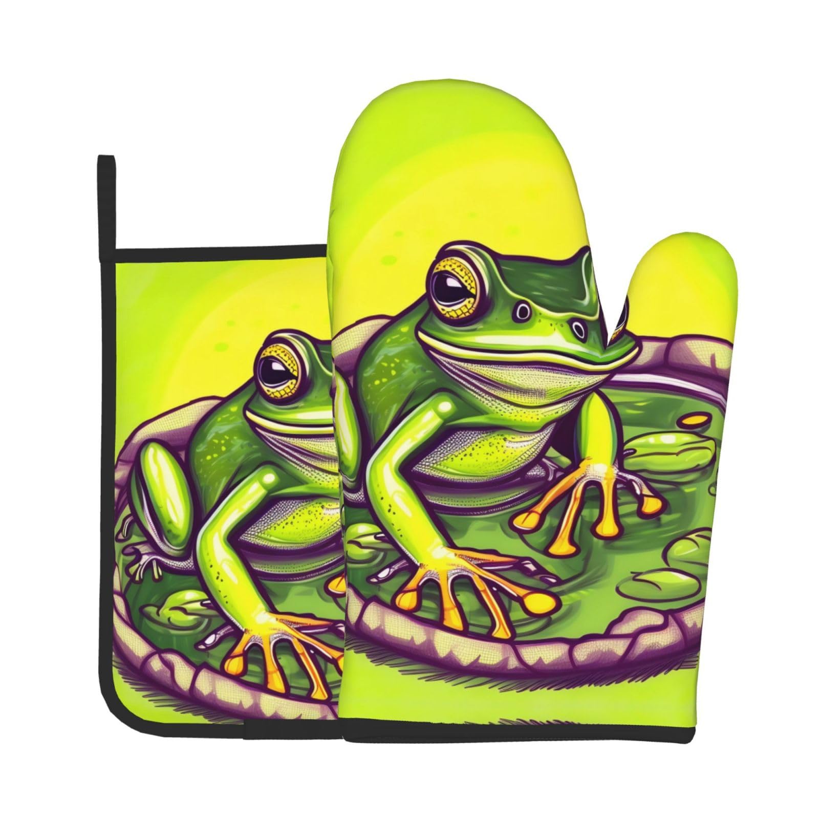 Oven Mitts and Potholders Set of 2 for Kitchen Baking Cooking GrayFrog in a Pond Thick and Durable