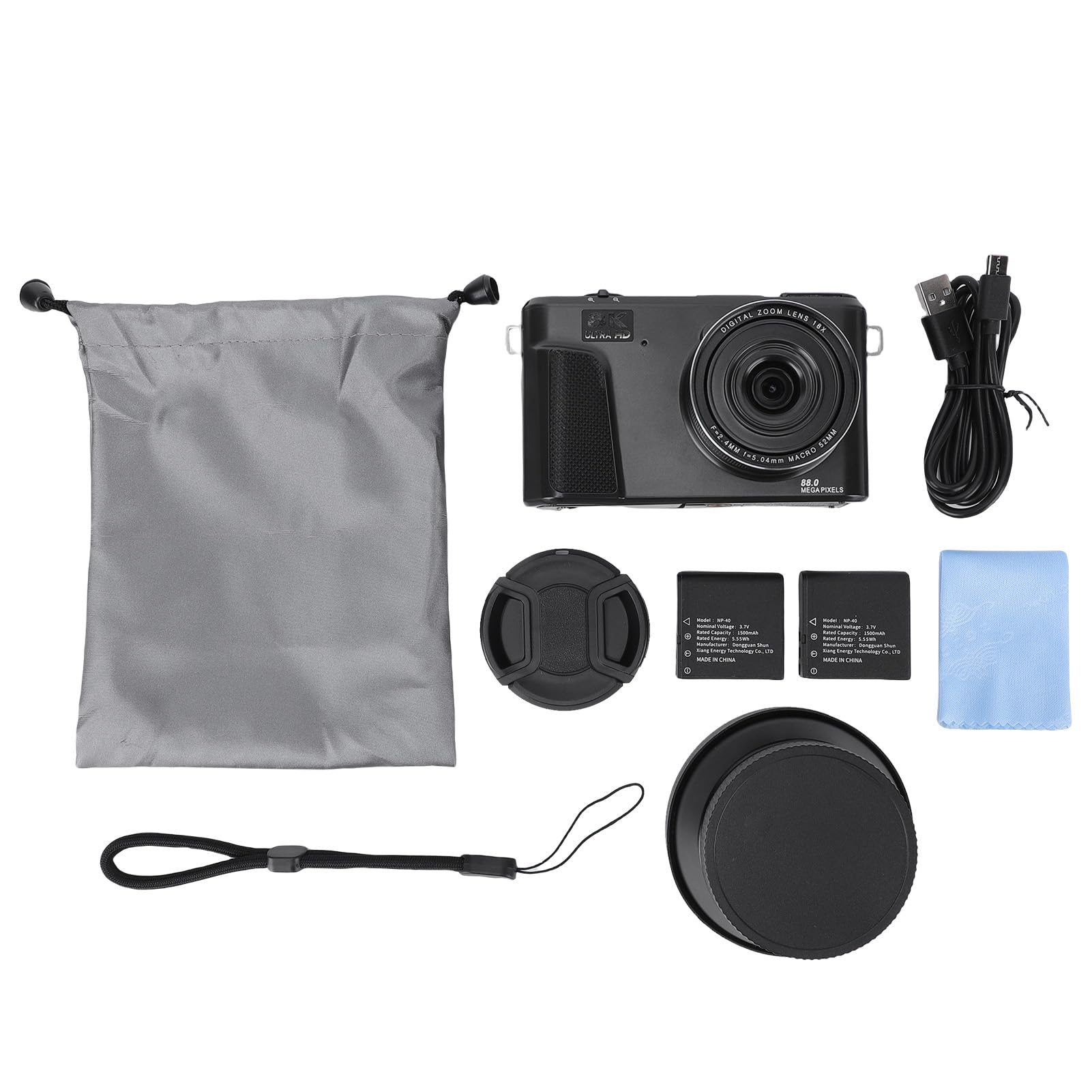 Generic Fotocamera Mirrorless WiFi da 88 MP 8K con Messa a Fuoco Automatica Zoom 18X con Doppia Batteria per Hobbisti e Principianti (BLACK)