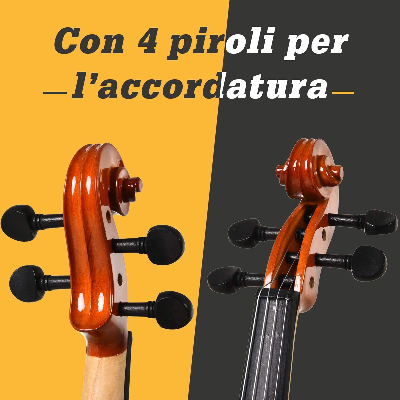 HOMCOM Violino 4/4 con Accessori Inclusi per Adulti 58.5 x 21.5 x 7cm | Custodia, Archetto, Corde, Ponticello, Accordatore