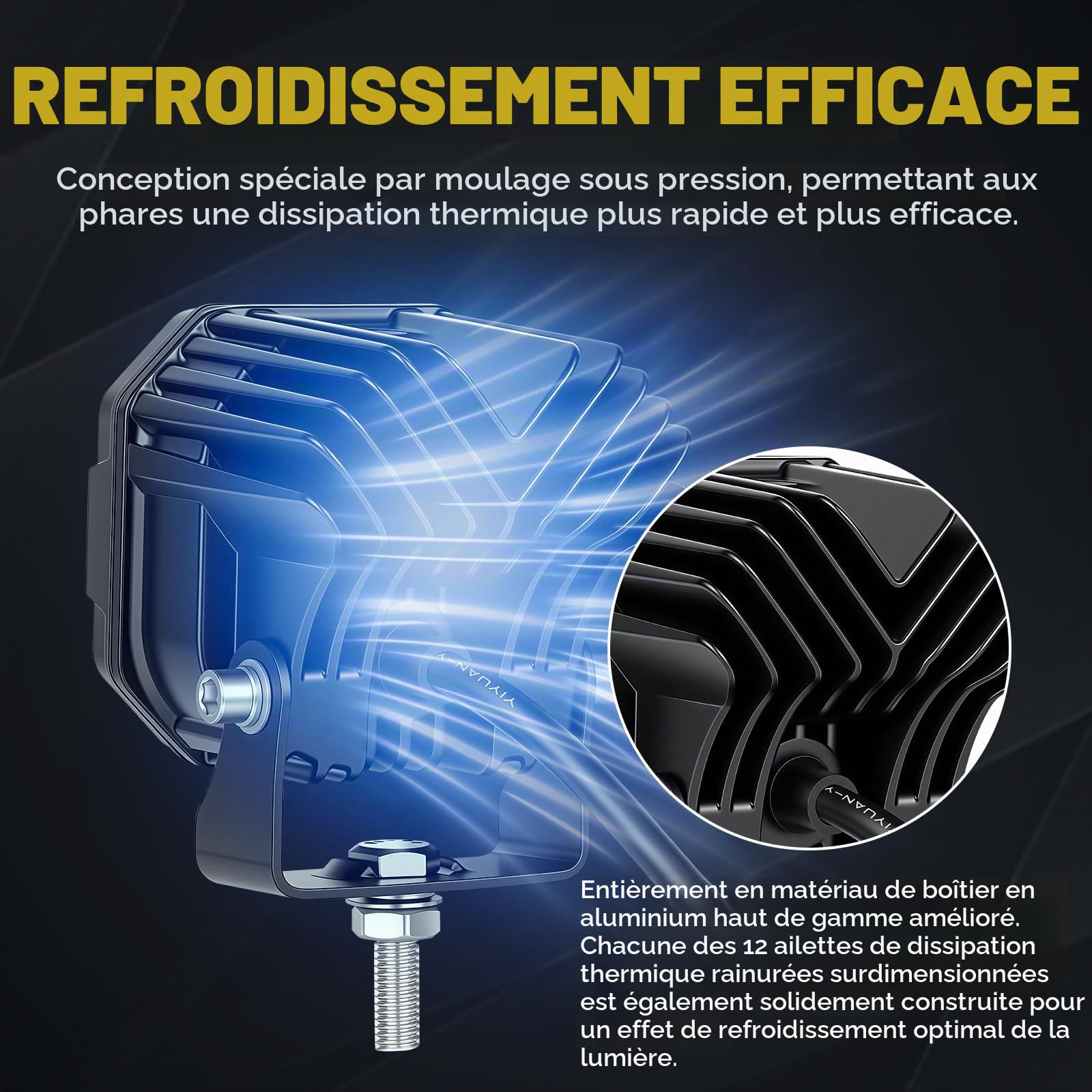 RIGIDON 2x Mini Phare travail led, 3 pouces 30W 3000LM Fuex Led 4x4 Carré