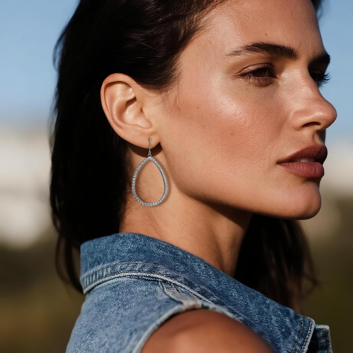 Sonateomber Gold Silver Teardrop Dangle Drop Earrings for Women, Large Statement Sparkly CZ Rhinestone Oval Hoop Earings Prom Wedding Accessories Fashion Jewelry Gift - Image 2