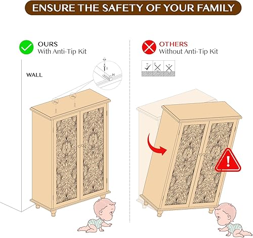 Miniatura 9 de Aparador buffet de 47 pulgadas de alto con almacenamiento, gabinete de acento de acabado desgastado con puertas, aparador Credenza con estante
