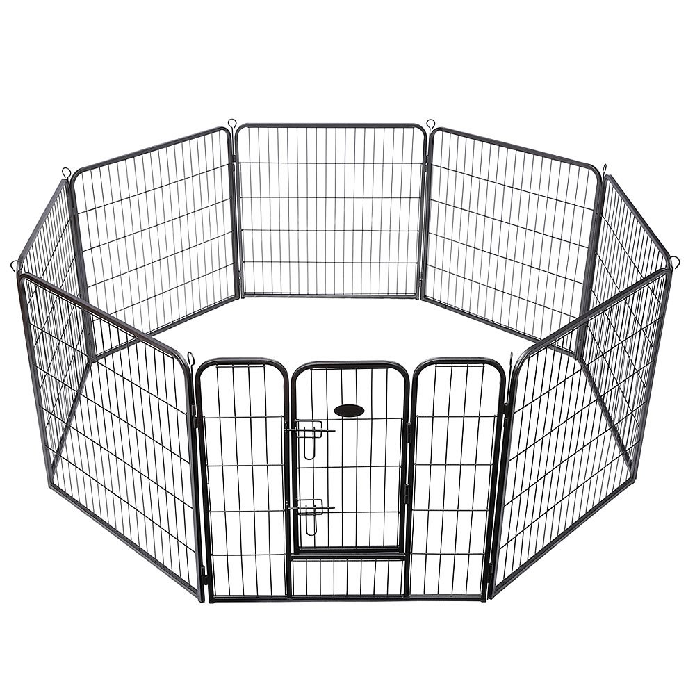 Melko Welpenauslauf Freilaufgehege für Hunde 8 Elemente je 80x100 cm Grau | stabiler Hammerschlaglack, keine scharfen Kanten, flexible Aufstellvarianten, Ø max. 240 cm, inkl. Montagematerial