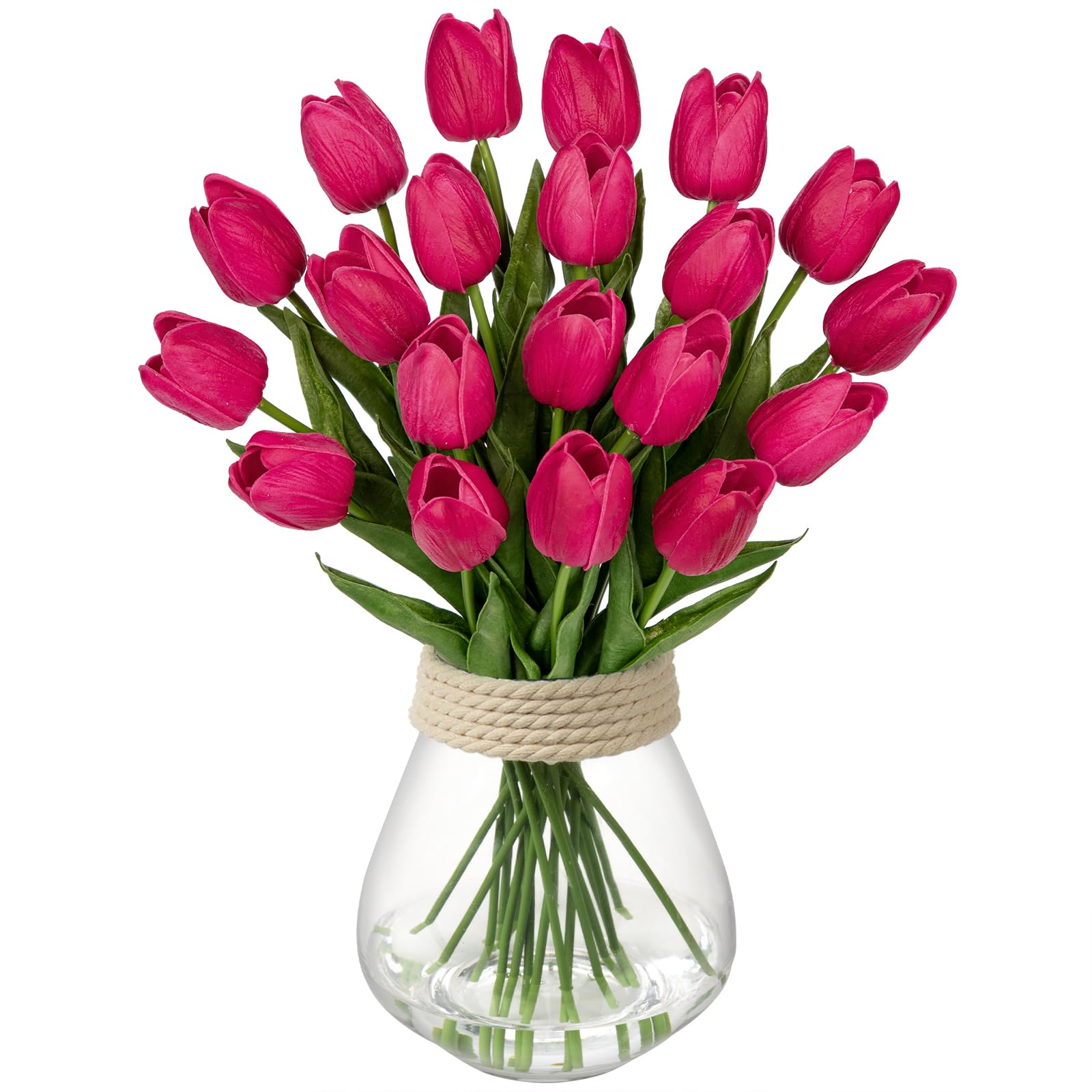 Briful 20 Stück Tulpen Künstlich Kunstblume Real-Touch Dunkelrosa Latex Tulpe Blumen Deko Kunstpflanze Länge 34cm für Home Room Hochzeitsstrauß Party Blumengesteck