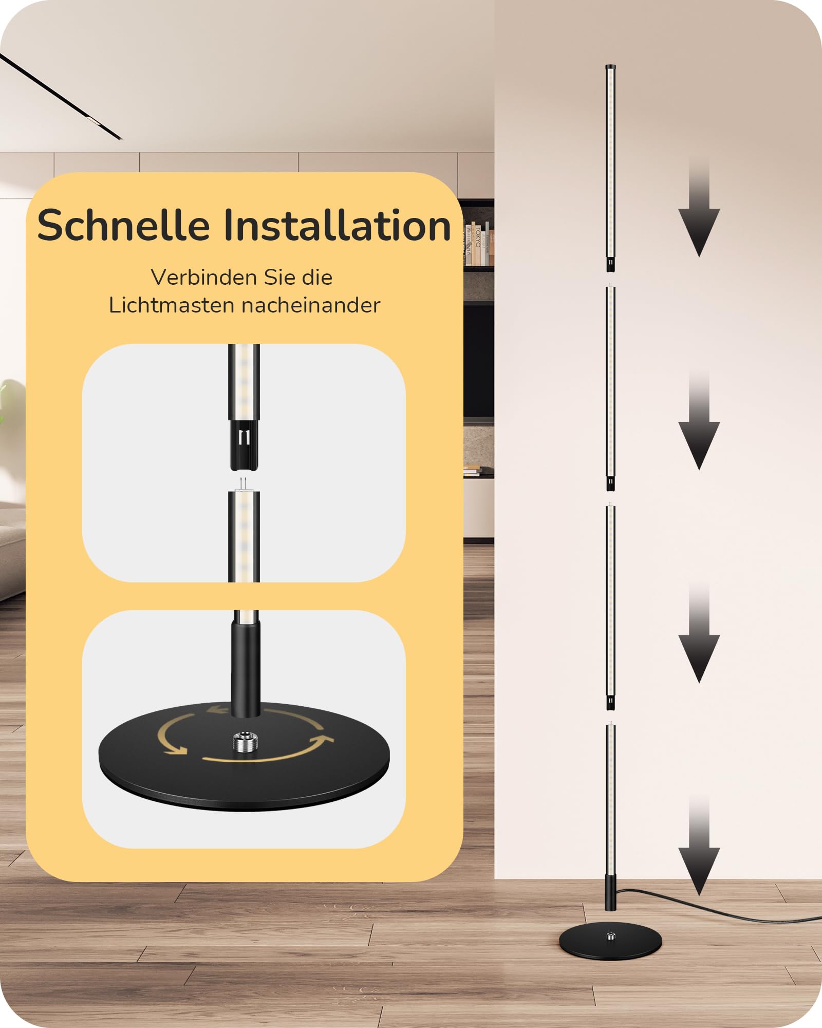 EDISHINE Lámpara LED de pie con intensidad variable continua, 3000K luz blanca cálida, lámpara de pie de esquina con interruptor de pie, lámpara de ambiente moderno para dormitorio, sala de estar