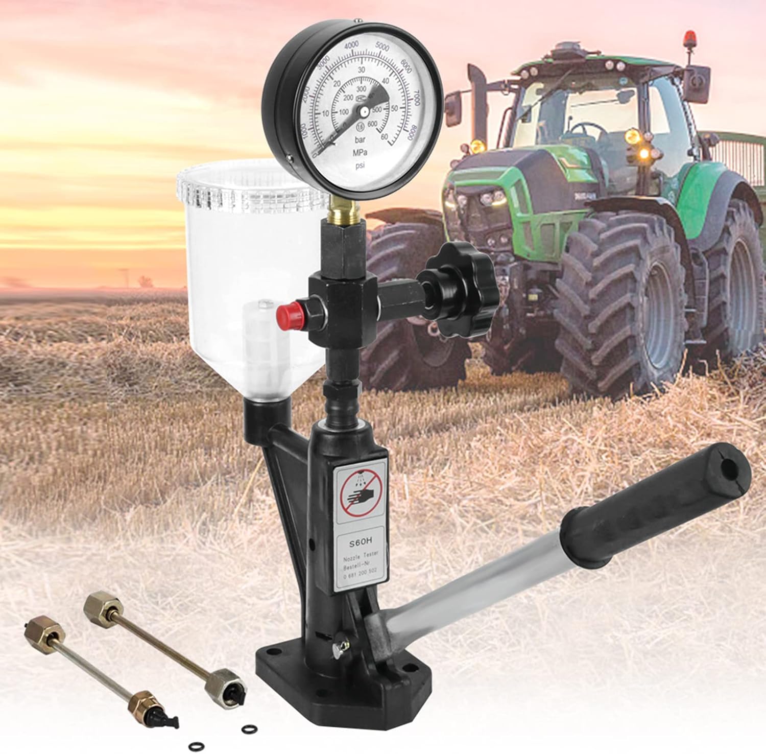 Diesel Fuel Injector Nozzles Tester with Dual Scale, 60MPA 8000PSI Tractor Vehicles Diesel Injector Nozzles Tester Common Rail Pressure Test Fuel Gauge Automotive Diagnostic Tools