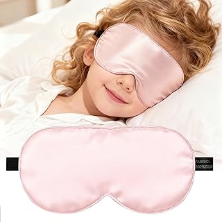 Silk Sleep Eye Mask for Kids, 100% Real Natural Pure Silk Sleeping Masks, Blindfold Sleep Eye Cover with Adjustable Strap, Soft & Lightweight Night Eyeshade for Boys Girls Teens (Pink)