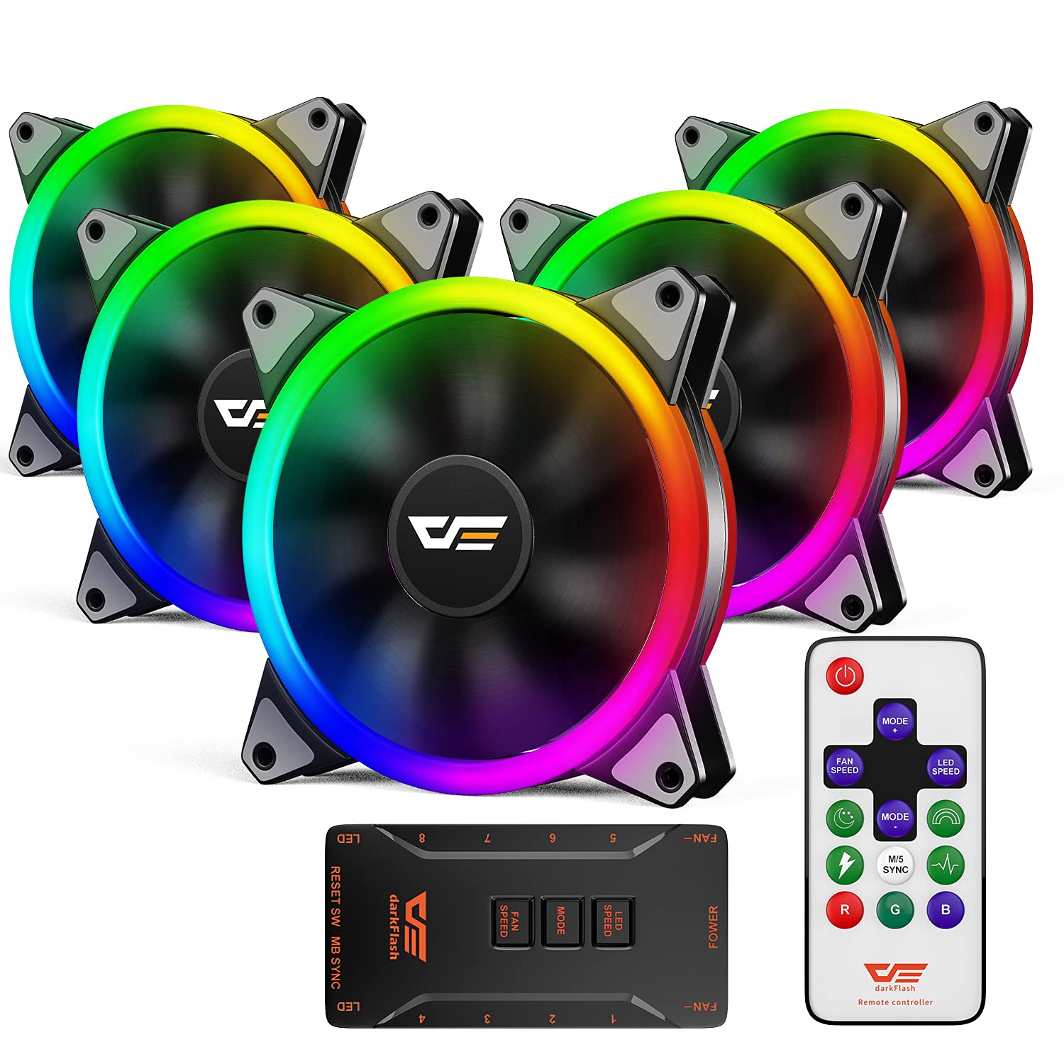 darkFlash 120mm RGB Fan, Addressable ARGB Fans Compatible with Asus