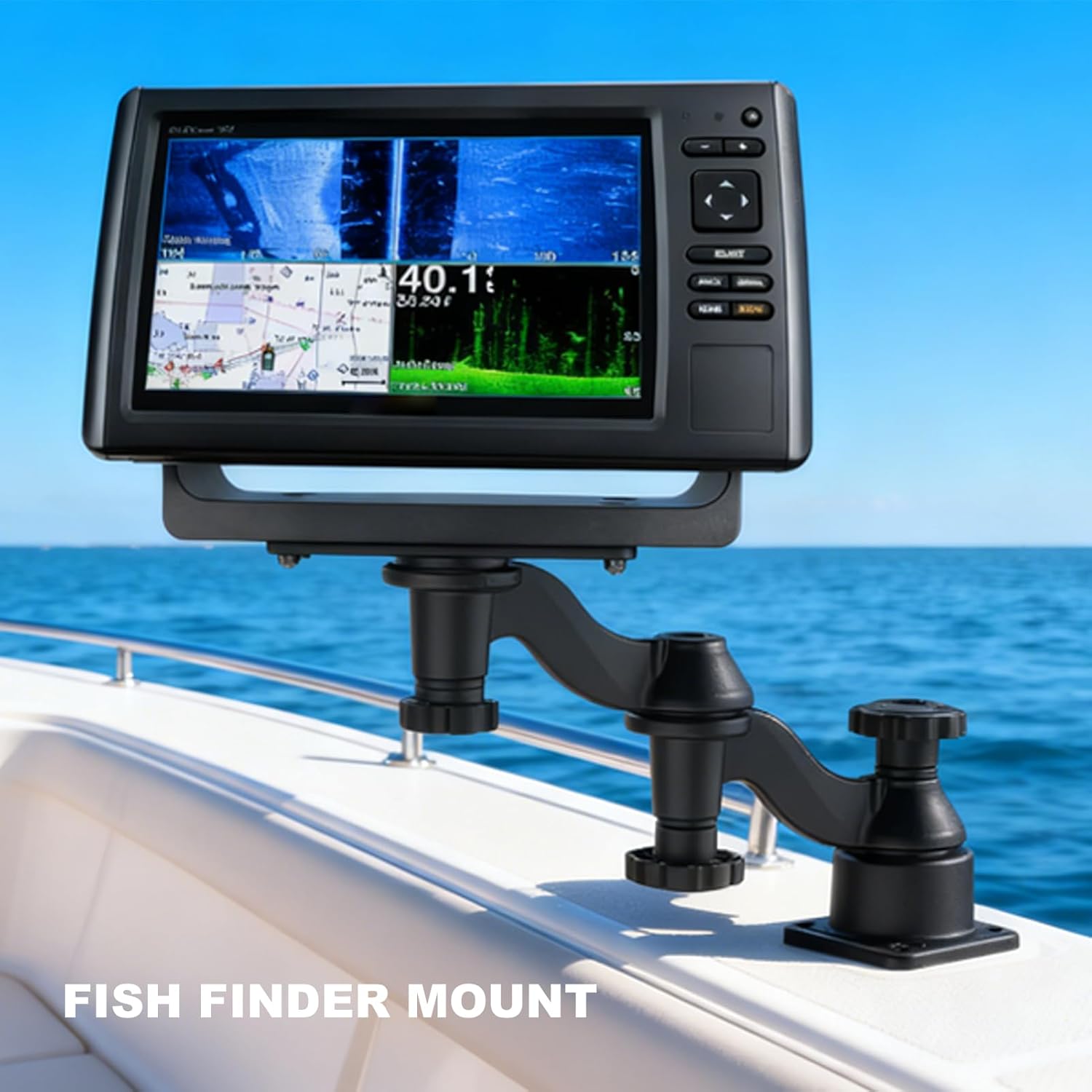 Horizontal 11.4" Swing Arm Ram Mount for Fishfinders & Chartplotters, Fish Finder Mount Compatible with Lowrance, Raymarine and More, 6.25x2 inch Base